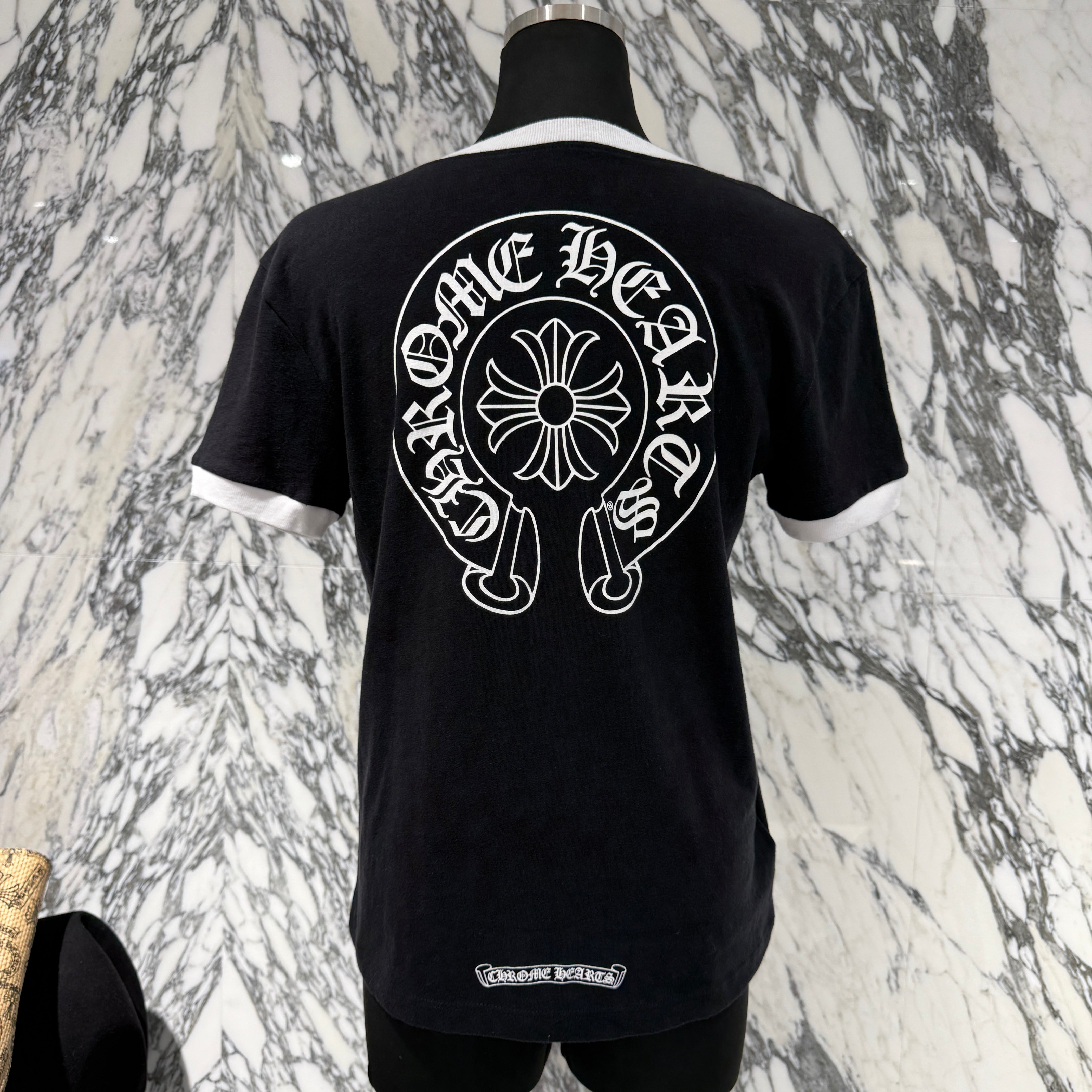 CHROME HEARTS バックホースシュープリントTシャツ CHROME HEARTS Back Horseshoe Print Ringer Tee Size S クロム