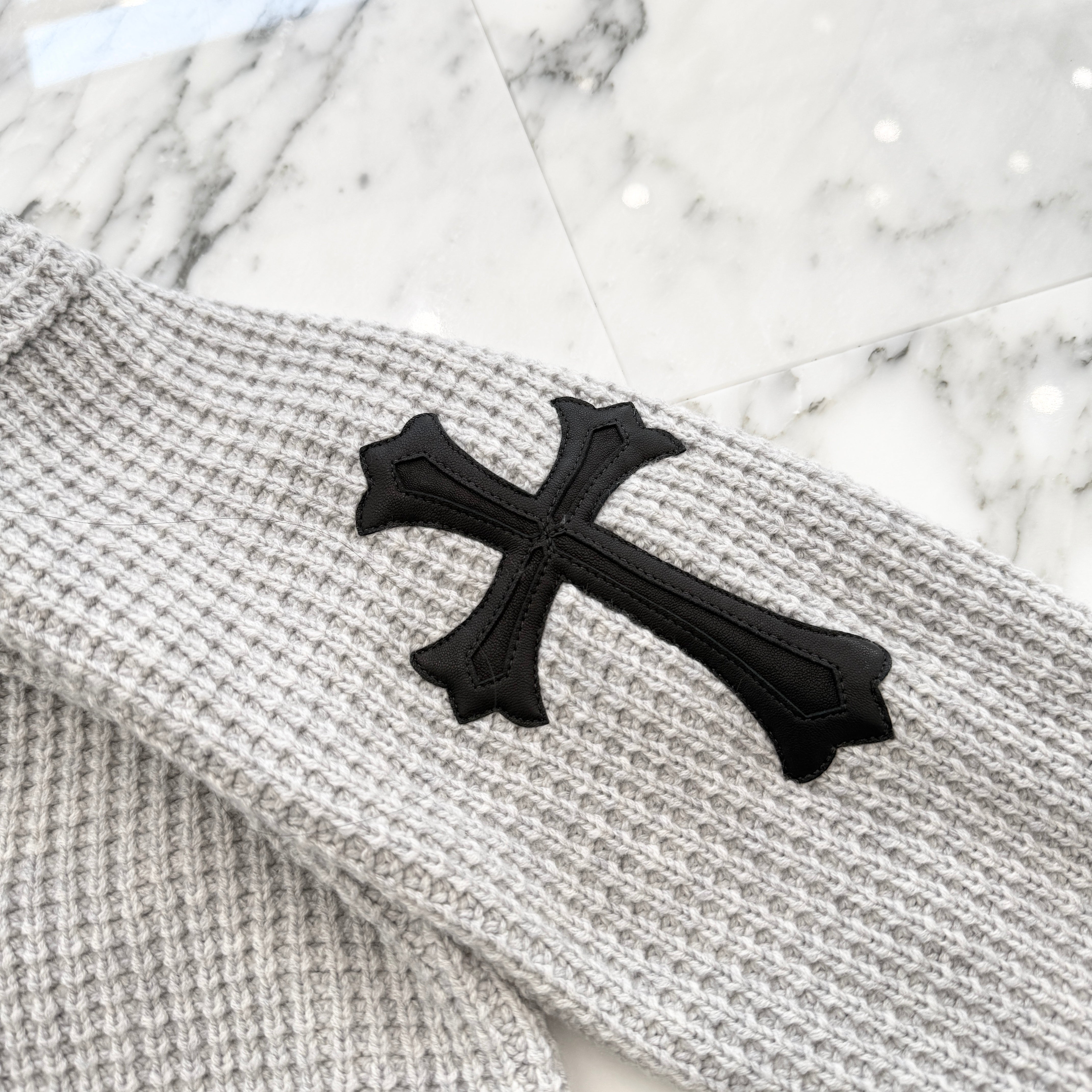 CHROME HEARTS Y NOT Large Cross Leather Patch Cashmere Knit Cardigan Size S クロムハーツ ワイノット ラージクロス レザーパッチ カシミヤ ニットカーディガン サイズS