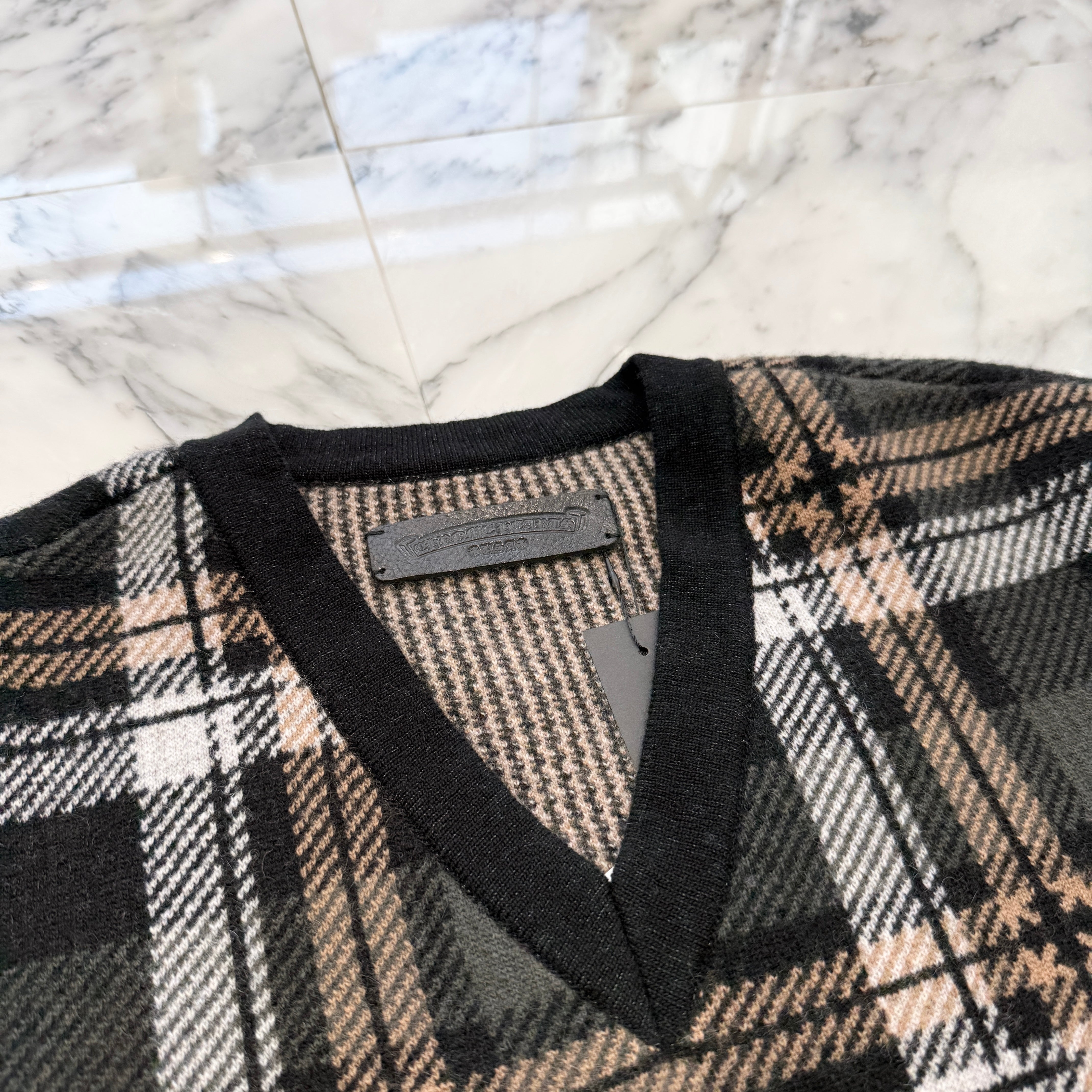 CHROME HEARTS CH Plus Check Cashmere Knit Sweater Size M クロムハ－ツ CHプラス カシミヤ ニット セーター サイズM