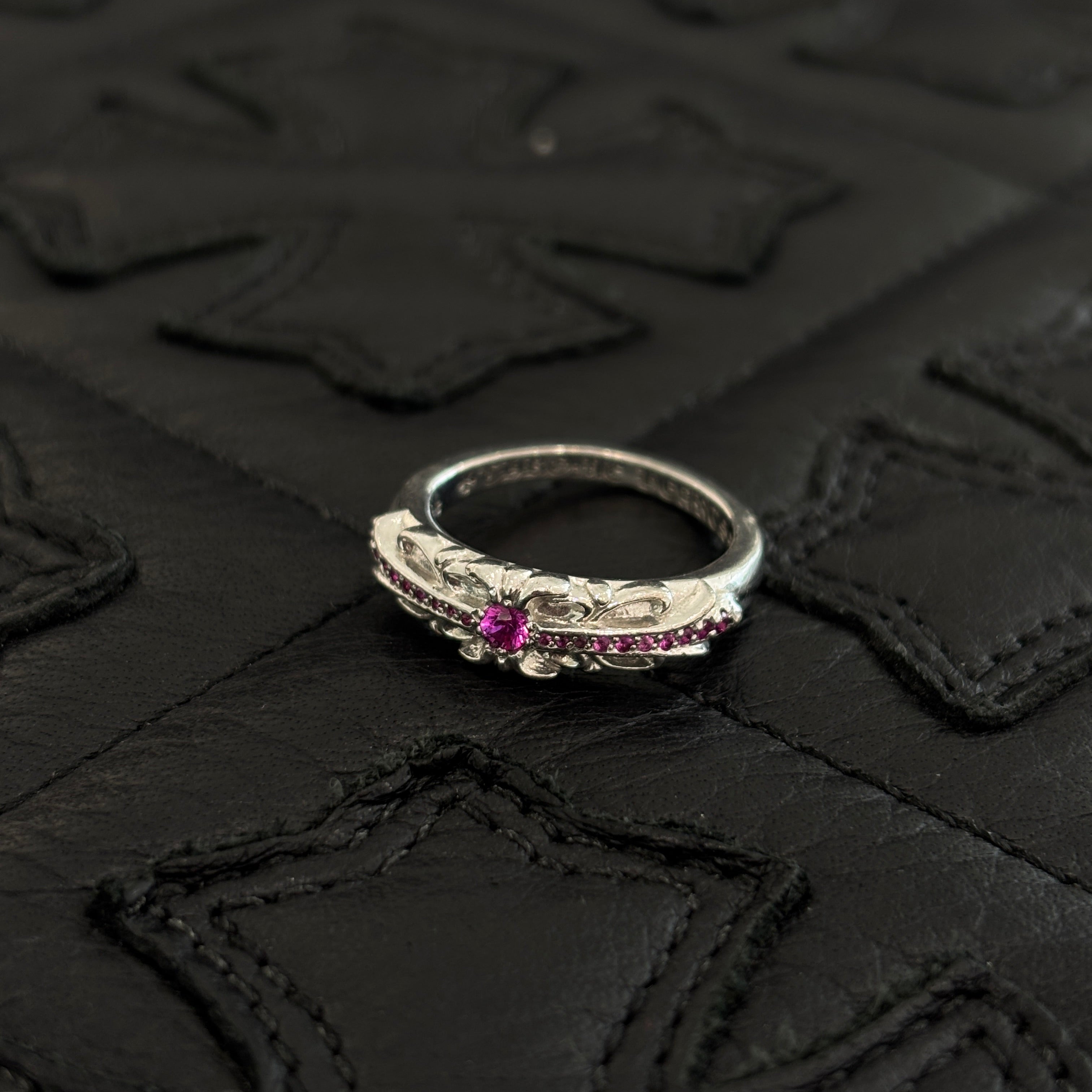 CHROME HEARTS 18K WG Baby Classic Floral Cross Pave Ruby Ring 13号 クロムハーツ 18K ホワイトゴールド ベイビークラシック フローラルクロス パヴェルビー リング サイズ13号