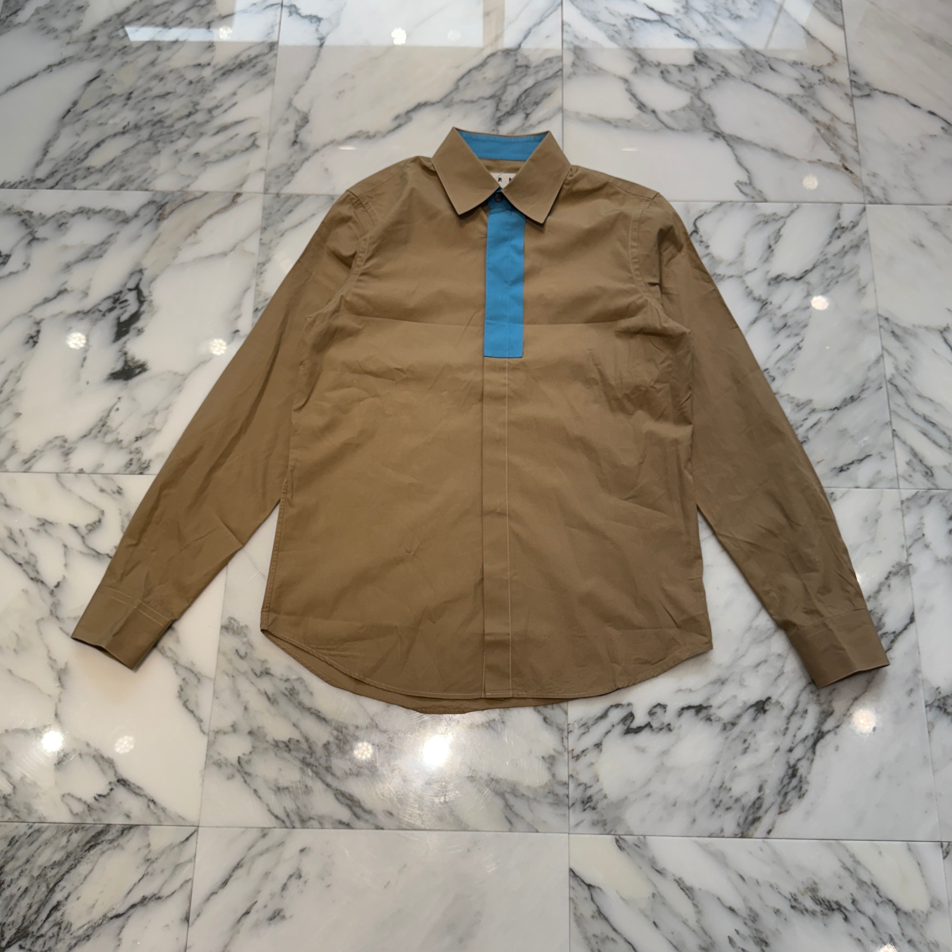 MARNI Turquoise Blue Two-Tone Cotton Shirt 25DL005844928 Size 46 マルニ ターコイズブルー ツートーン コットン シャツ サイズ46