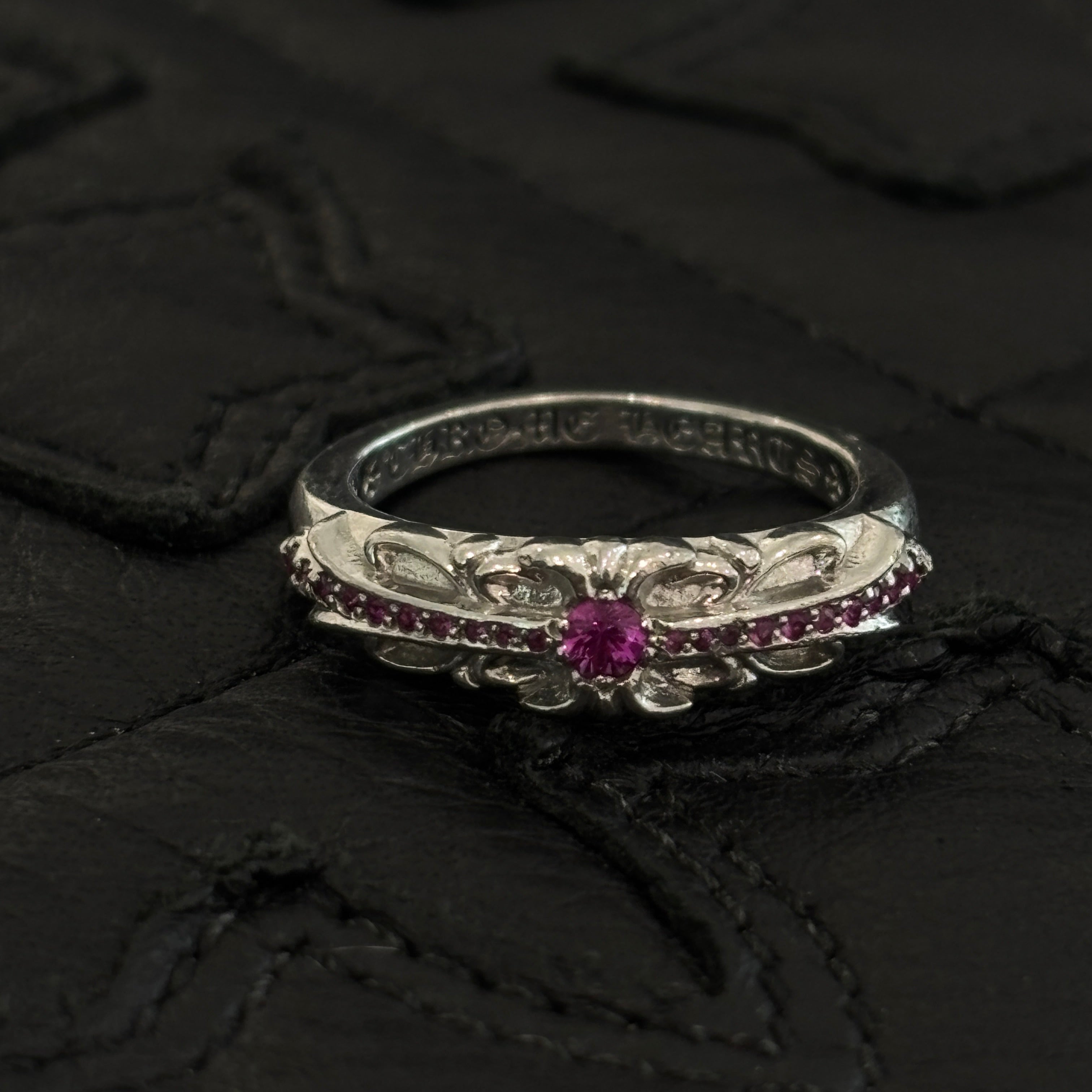 CHROME HEARTS 18K WG Baby Classic Floral Cross Pave Ruby Ring 13号 クロムハーツ 18K ホワイトゴールド ベイビークラシック フローラルクロス パヴェルビー リング サイズ13号