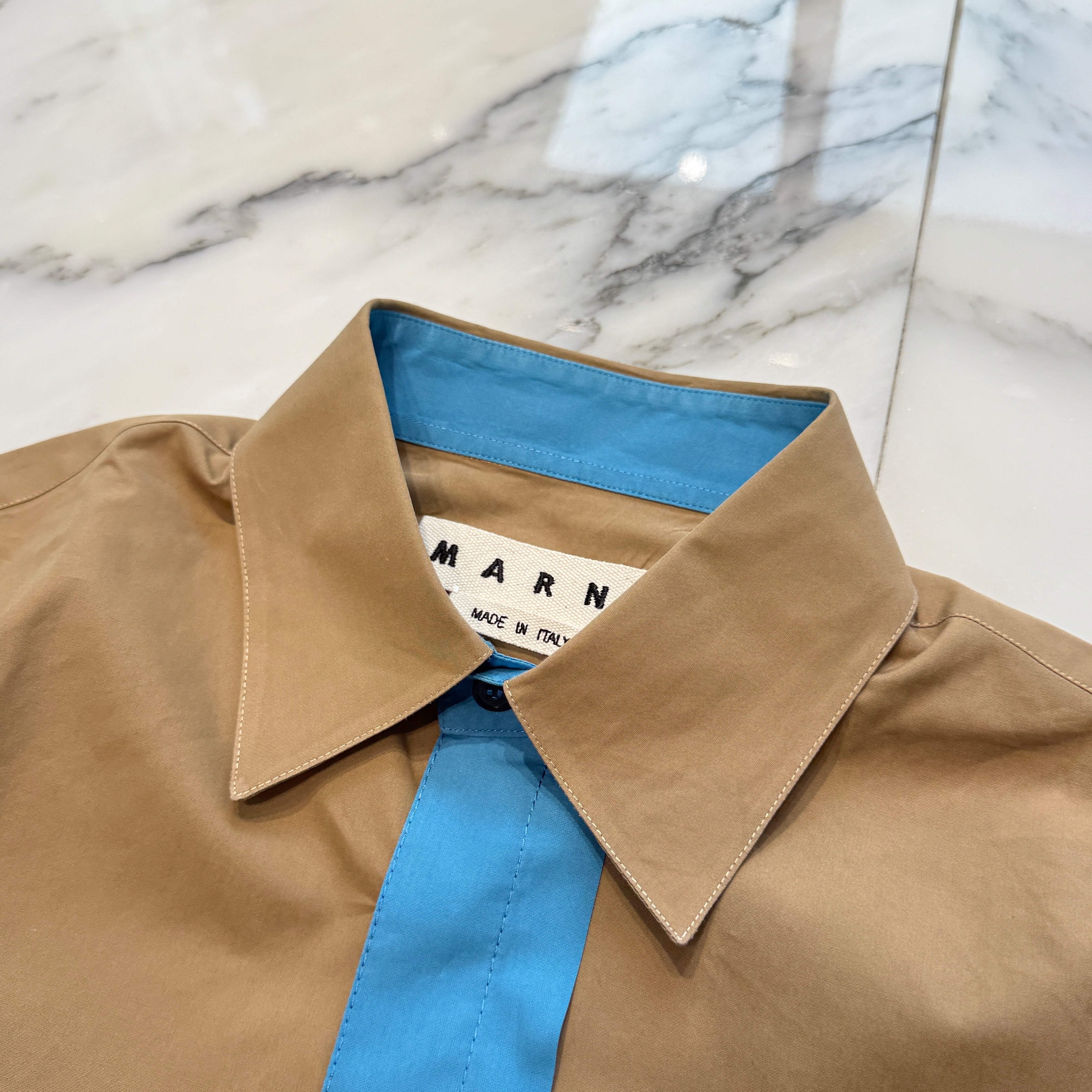 MARNI Turquoise Blue Two-Tone Cotton Shirt 25DL005844928 Size 46 マルニ ターコイズブルー ツートーン コットン シャツ サイズ46