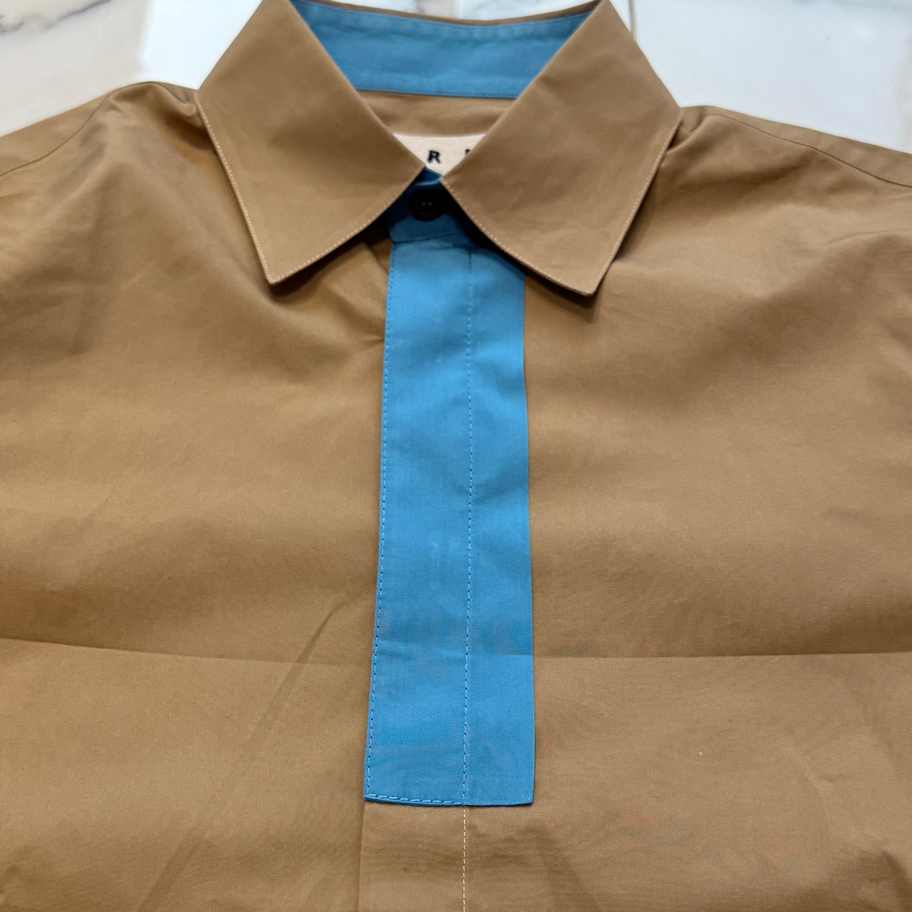 MARNI Turquoise Blue Two-Tone Cotton Shirt 25DL005844928 Size 46 マルニ ターコイズブルー ツートーン コットン シャツ サイズ46
