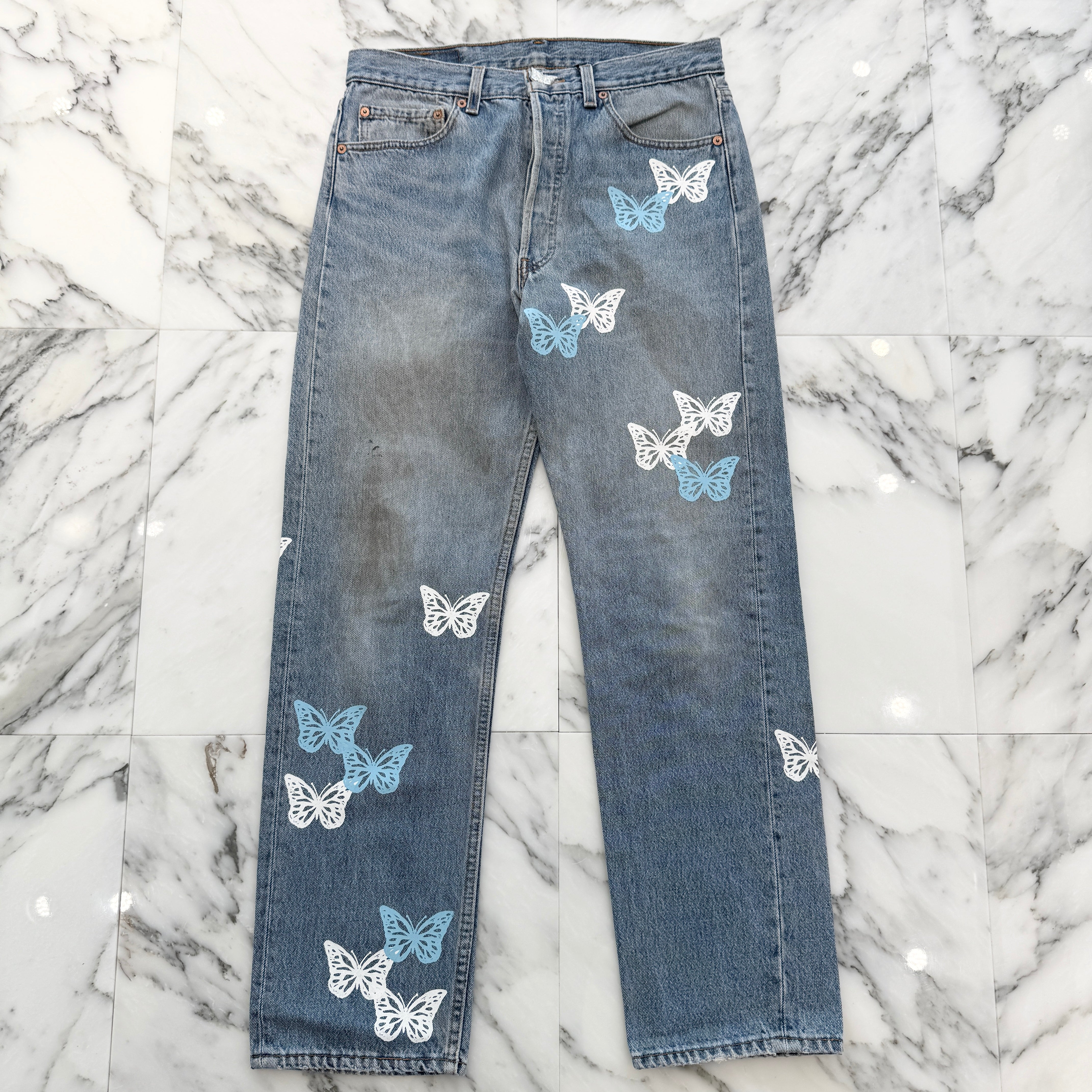 ABOUT DREAMS Butterfly Jeans Size W33 L30 アバウトドリームズ バタフライジーンズ インディゴ×ホワイト×ブルー サイズW33×L30