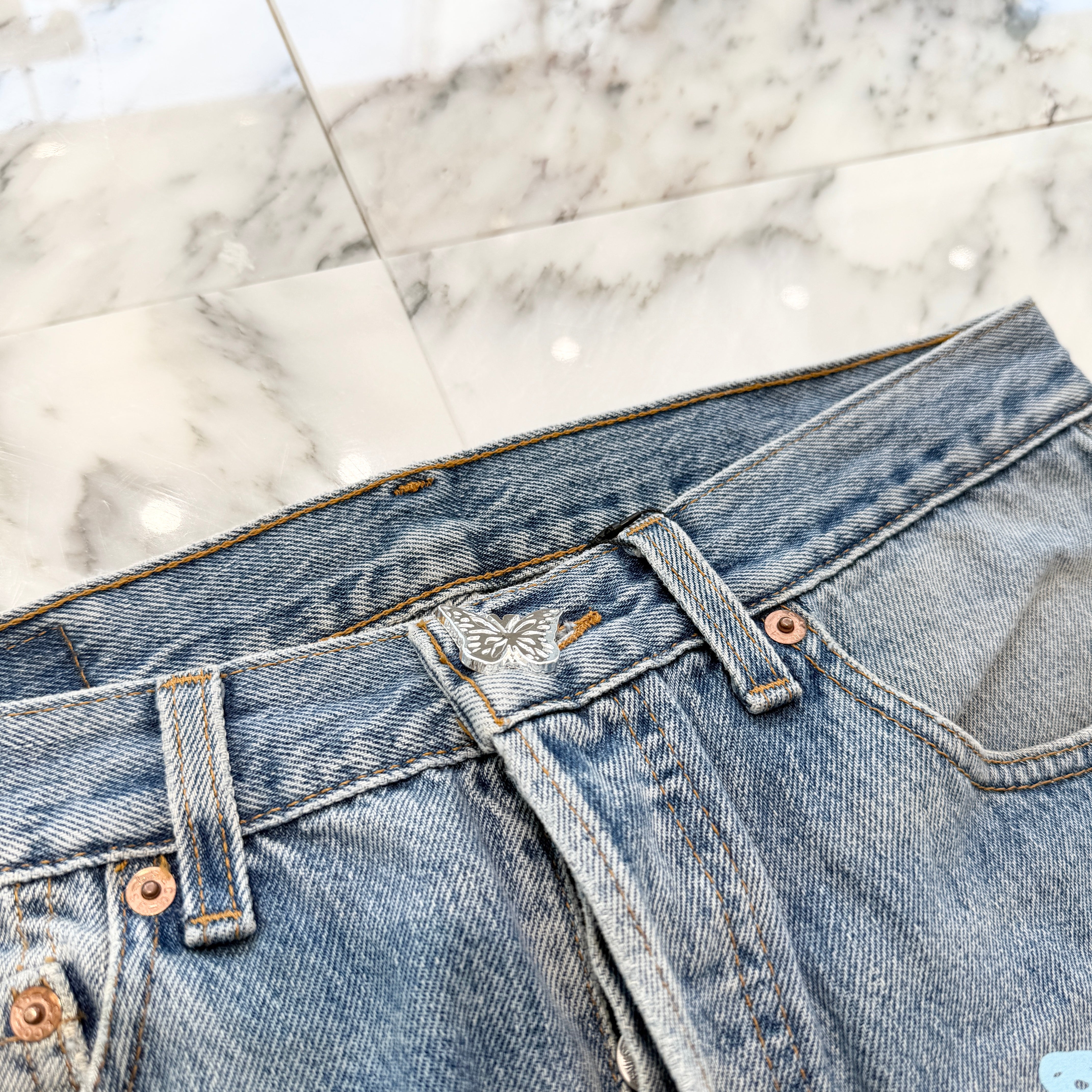 ABOUT DREAMS Butterfly Jeans Size W33 L30 アバウトドリームズ バタフライジーンズ インディゴ×ホワイト×ブルー サイズW33×L30