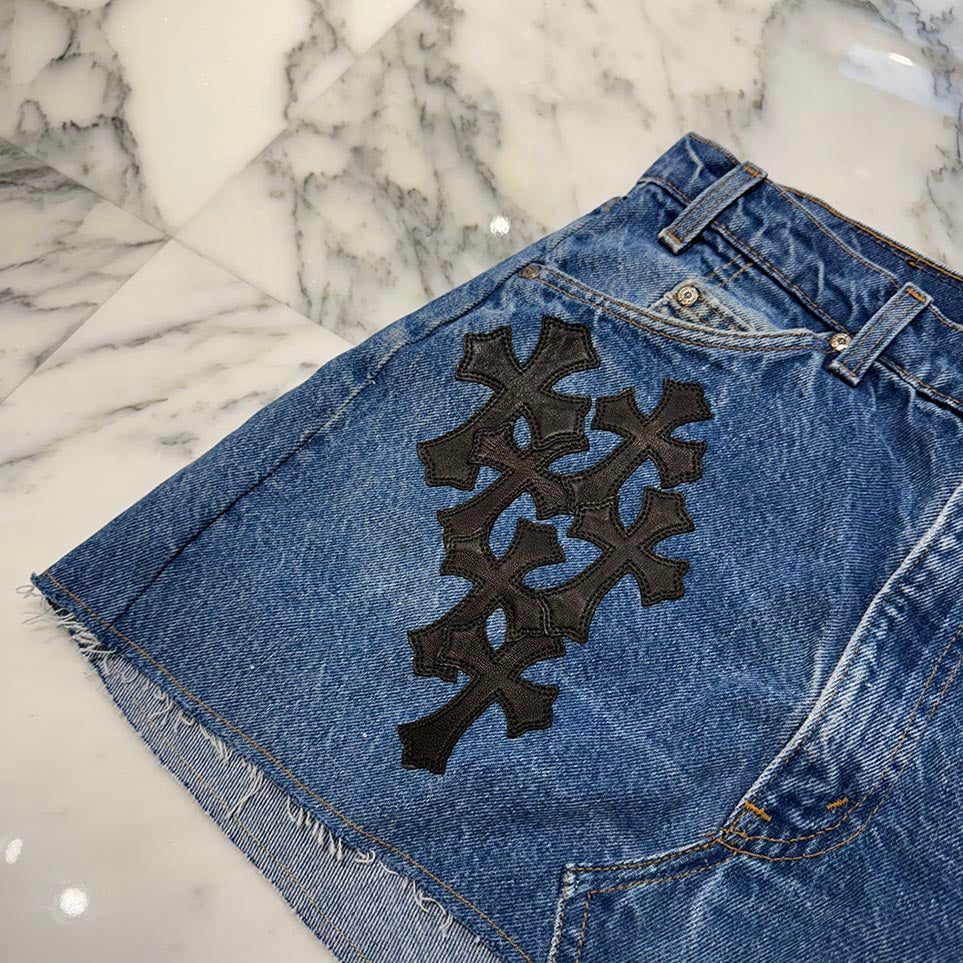 CHROME HEARTS × Levi's VNTG Cross Leather Patch Denim Skirt Size