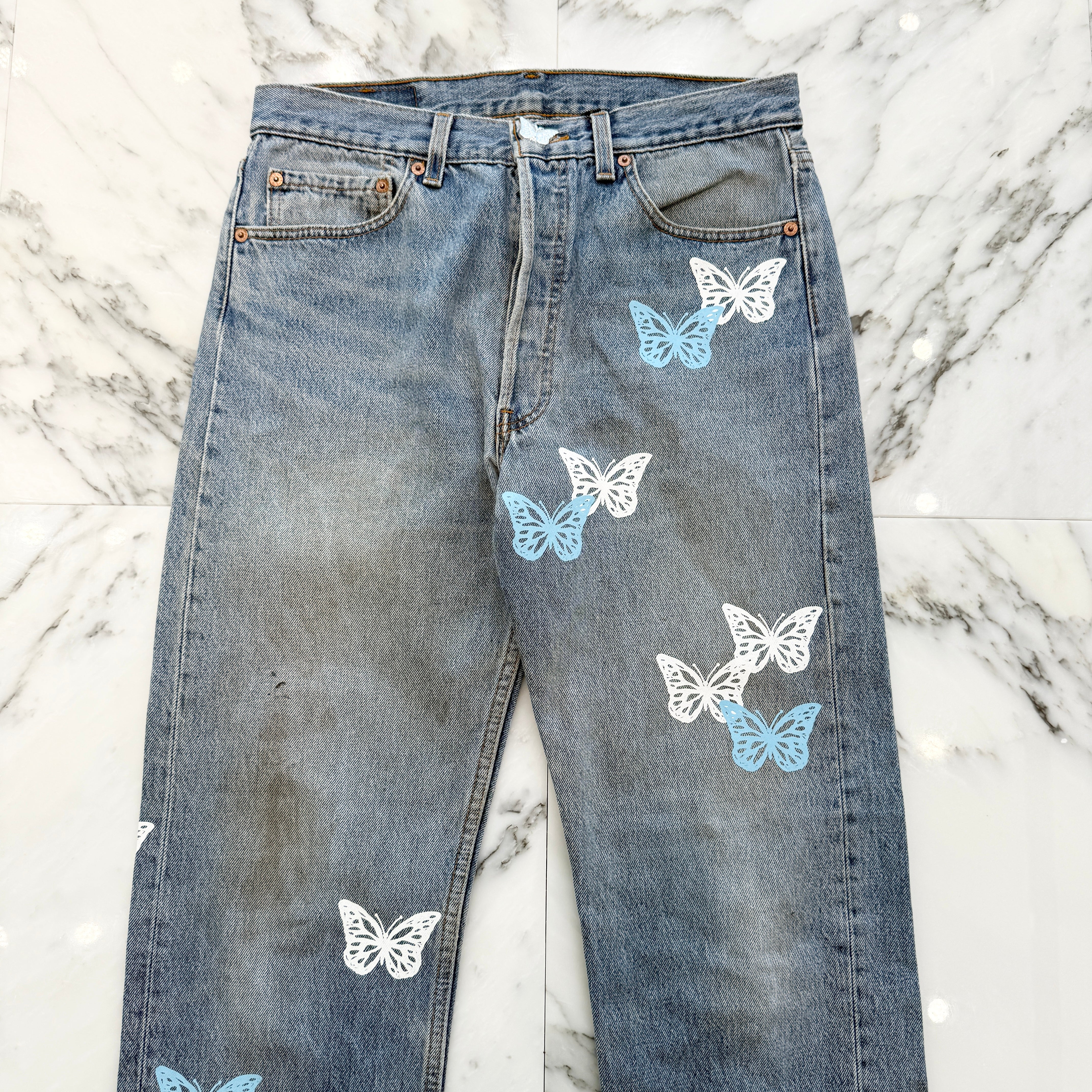 ABOUT DREAMS Butterfly Jeans Size W33 L30 アバウトドリームズ バタフライジーンズ インディゴ×ホワイト×ブルー サイズW33×L30