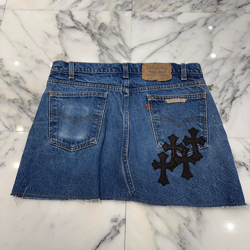 CHROME HEARTS × Levi's VNTG Cross Leather Patch Denim Skirt Size