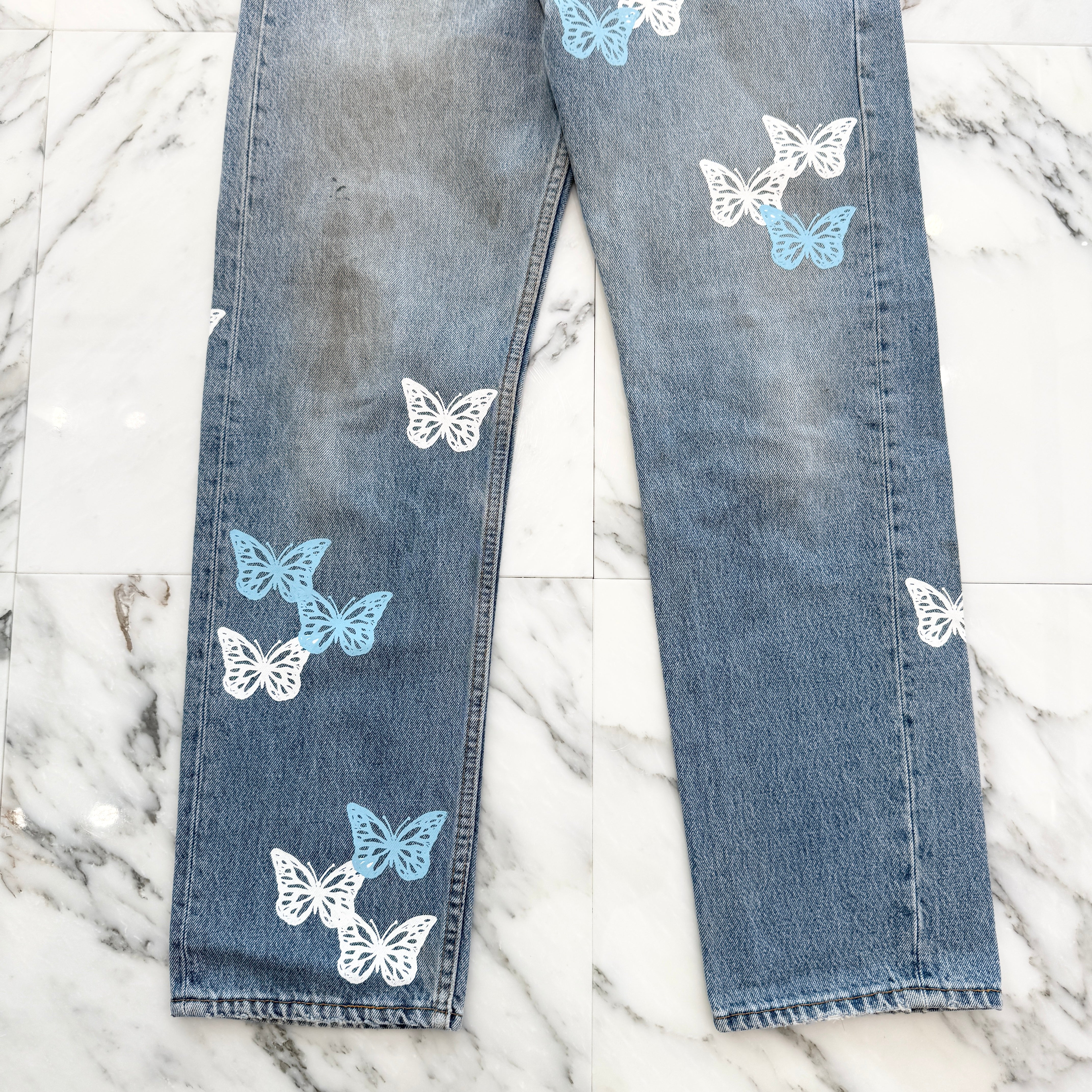 ABOUT DREAMS Butterfly Jeans Size W33 L30 アバウトドリームズ バタフライジーンズ インディゴ×ホワイト×ブルー サイズW33×L30