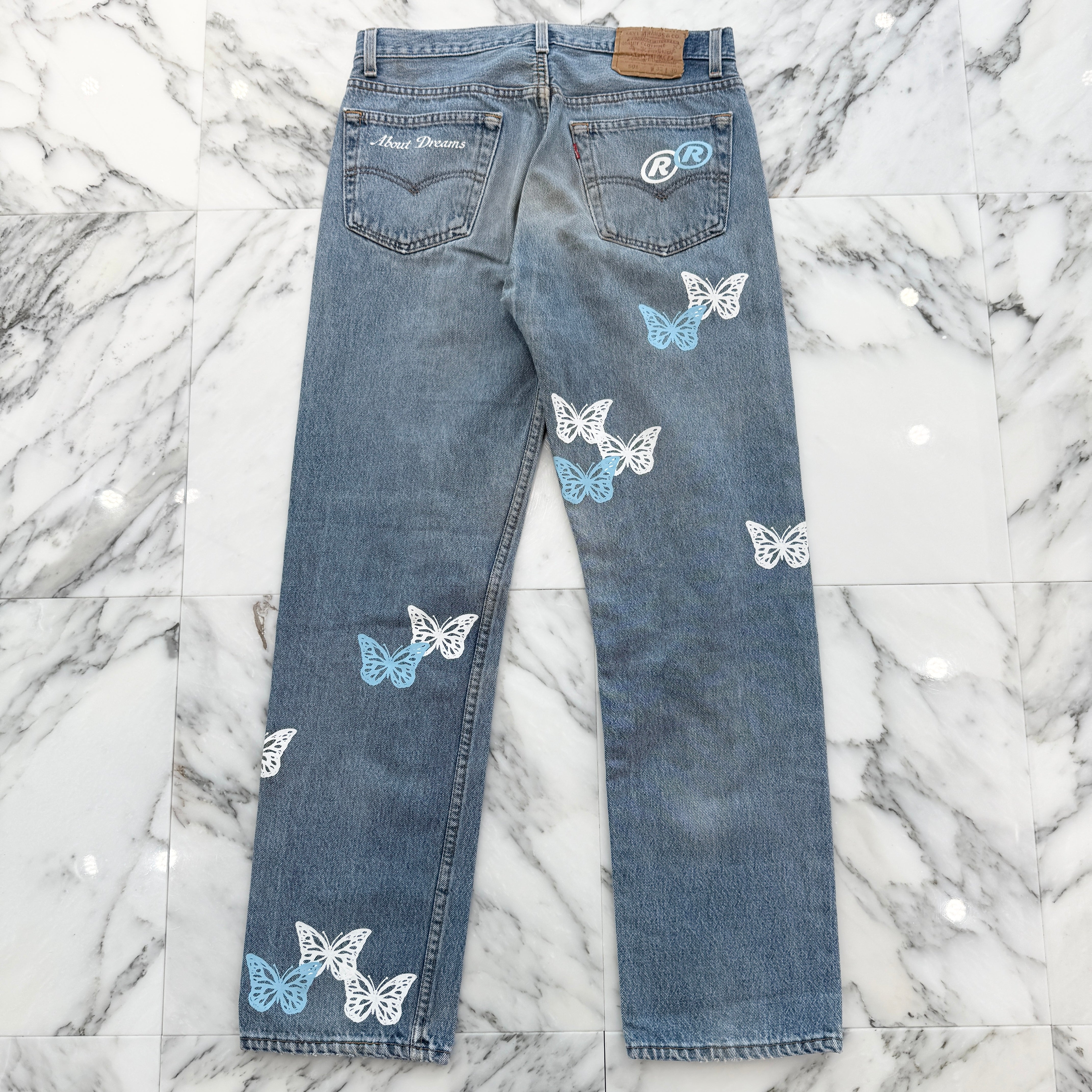 ABOUT DREAMS Butterfly Jeans Size W33 L30 アバウトドリームズ バタフライジーンズ インディゴ×ホワイト×ブルー サイズW33×L30
