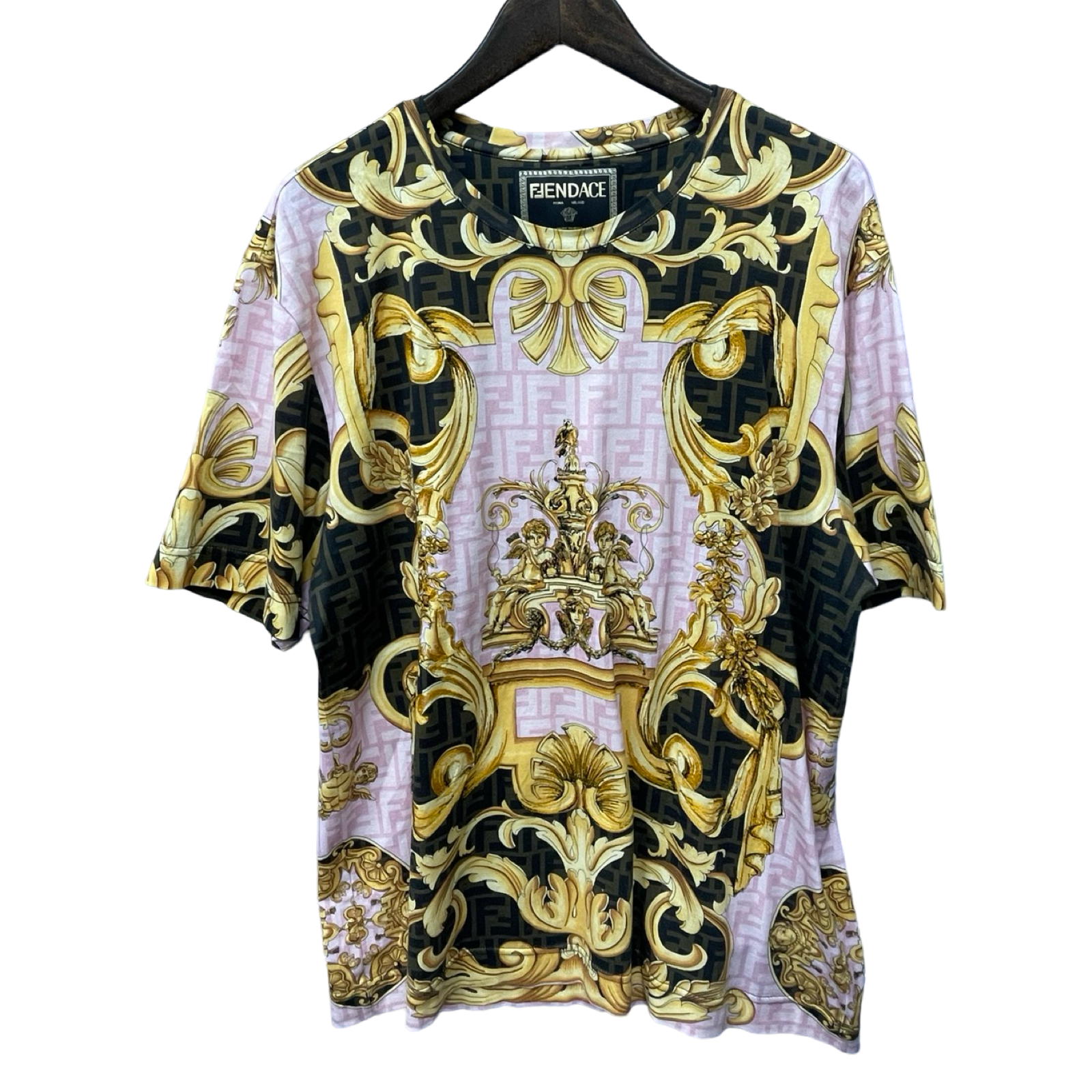 FENDI×VERSACE 2022SS Gold Bar T-Shirt FY0936 AKDZ Size M