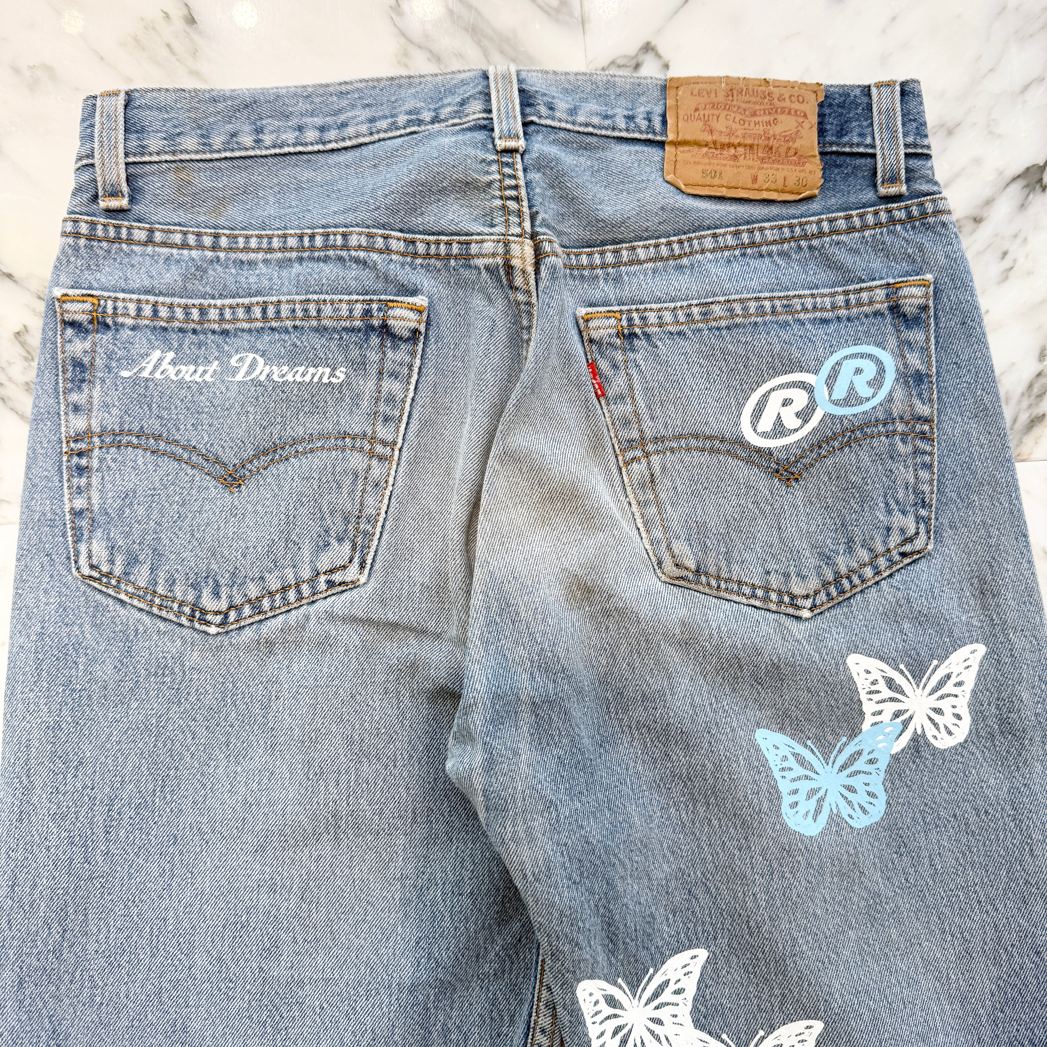 ABOUT DREAMS Butterfly Jeans Size W33 L30 アバウトドリームズ バタフライジーンズ インディゴ×ホワイト×ブルー サイズW33×L30