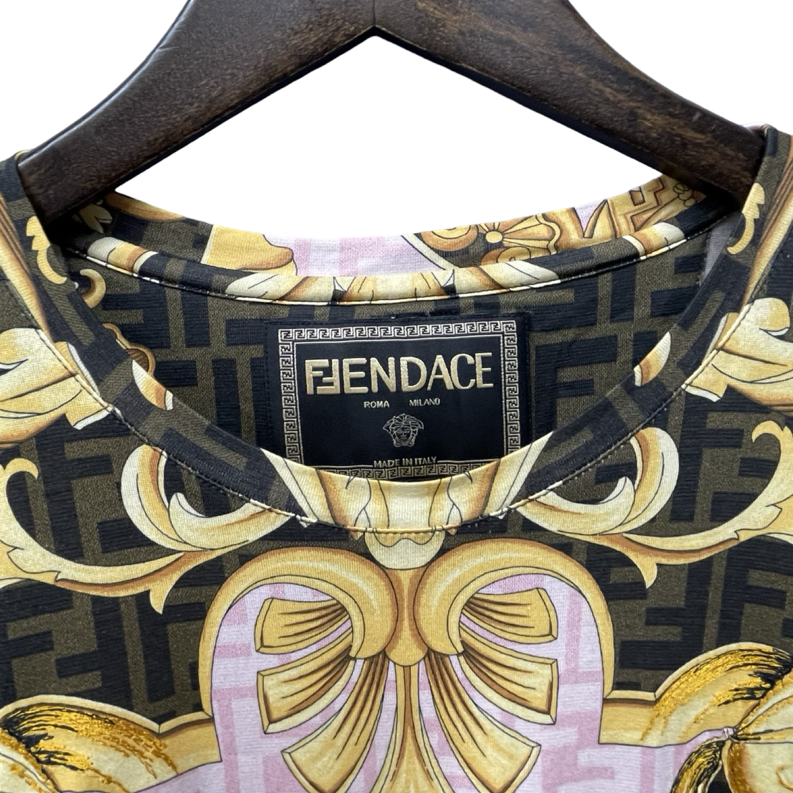 FENDI×VERSACE 2022SS Gold Bar T-Shirt FY0936 AKDZ Size M