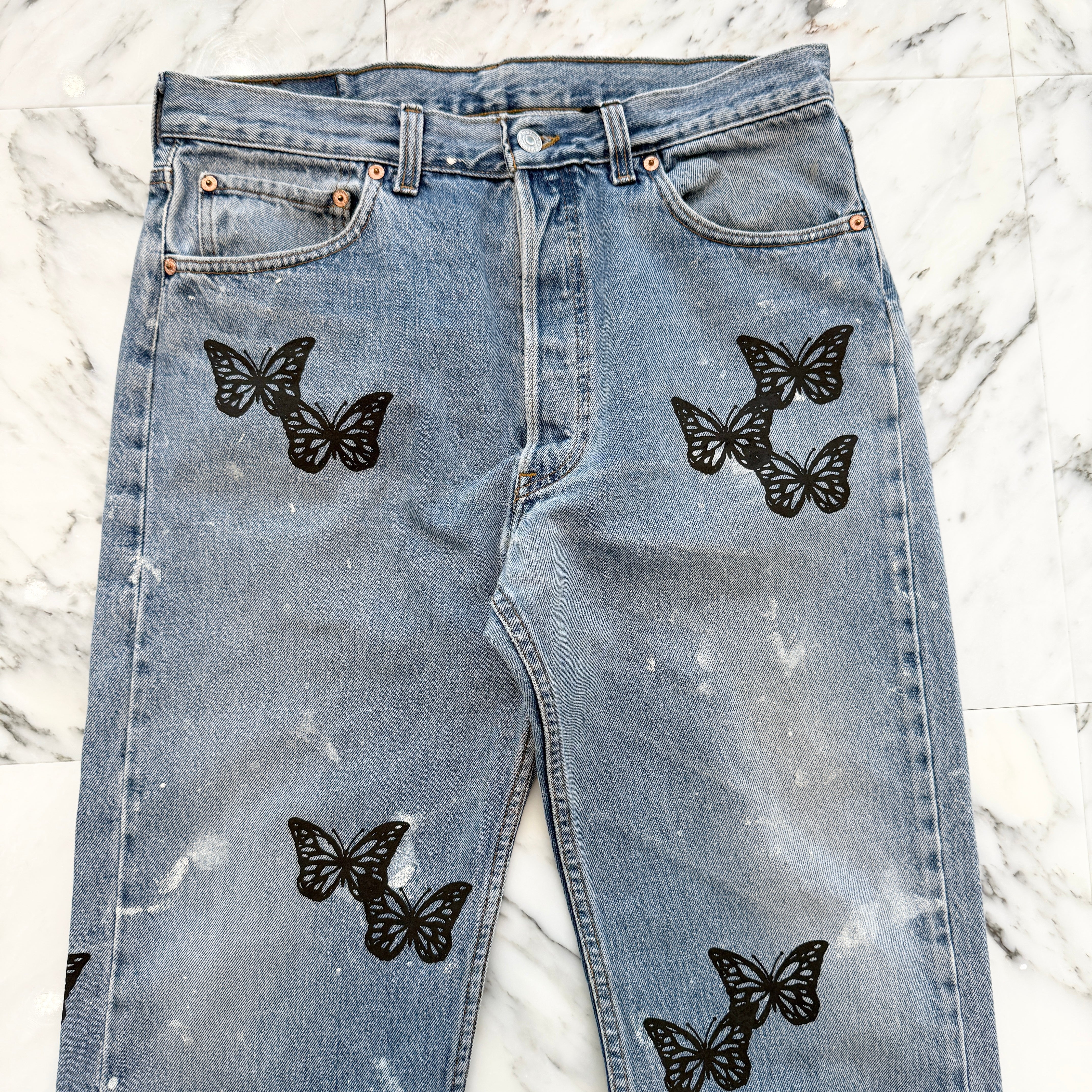 ABOUT DREAMS Butterfly Jeans Size W34 L34 アバウトドリームズ バタフライジーンズ インディゴ×ブラック サイズW34×L34