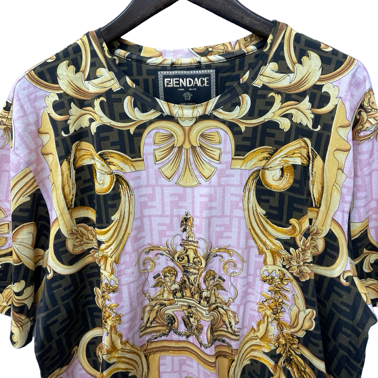 FENDI×VERSACE 2022SS Gold Bar T-Shirt FY0936 AKDZ Size M