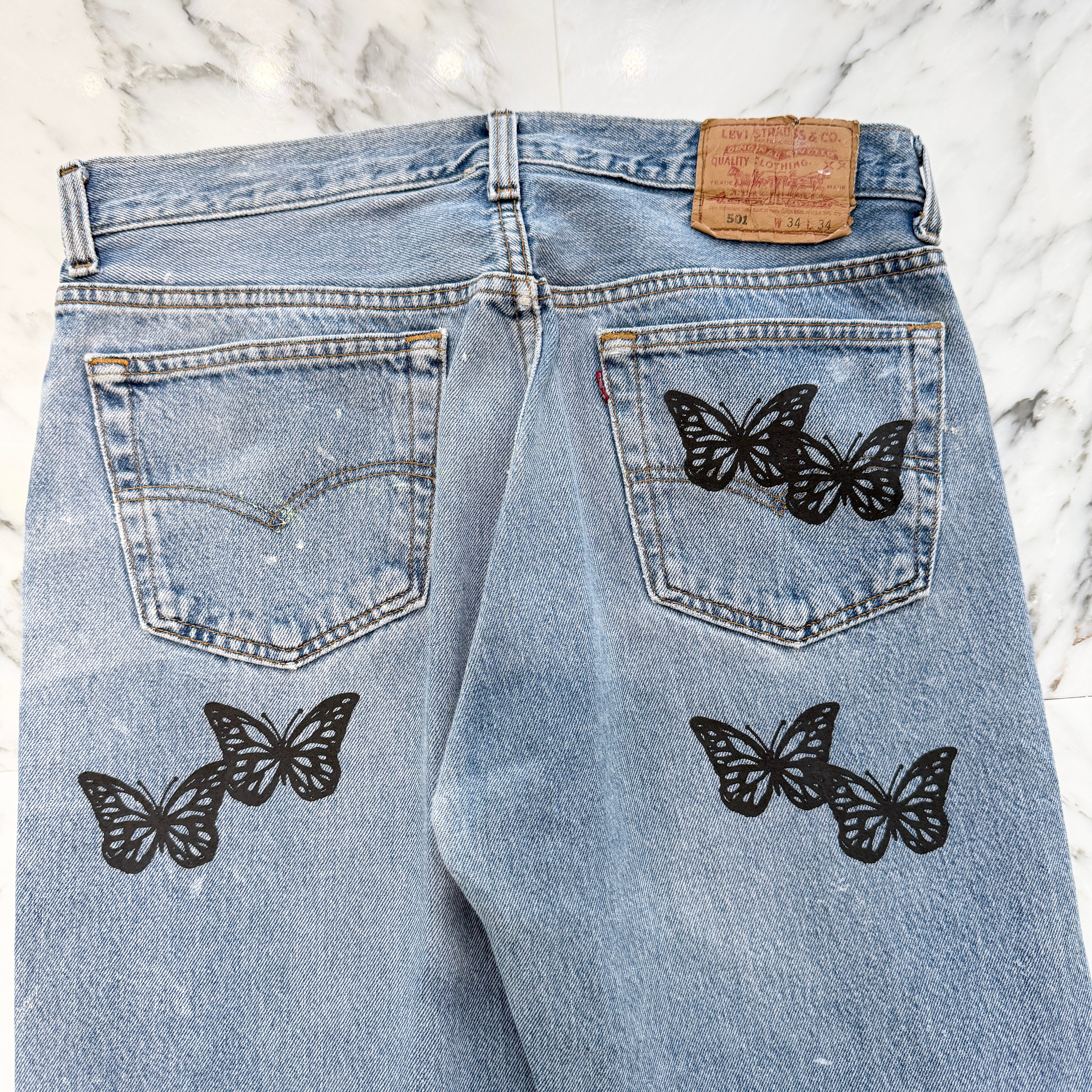 ABOUT DREAMS Butterfly Jeans Size W34 L34 アバウトドリームズ バタフライジーンズ インディゴ×ブラック サイズW34×L34