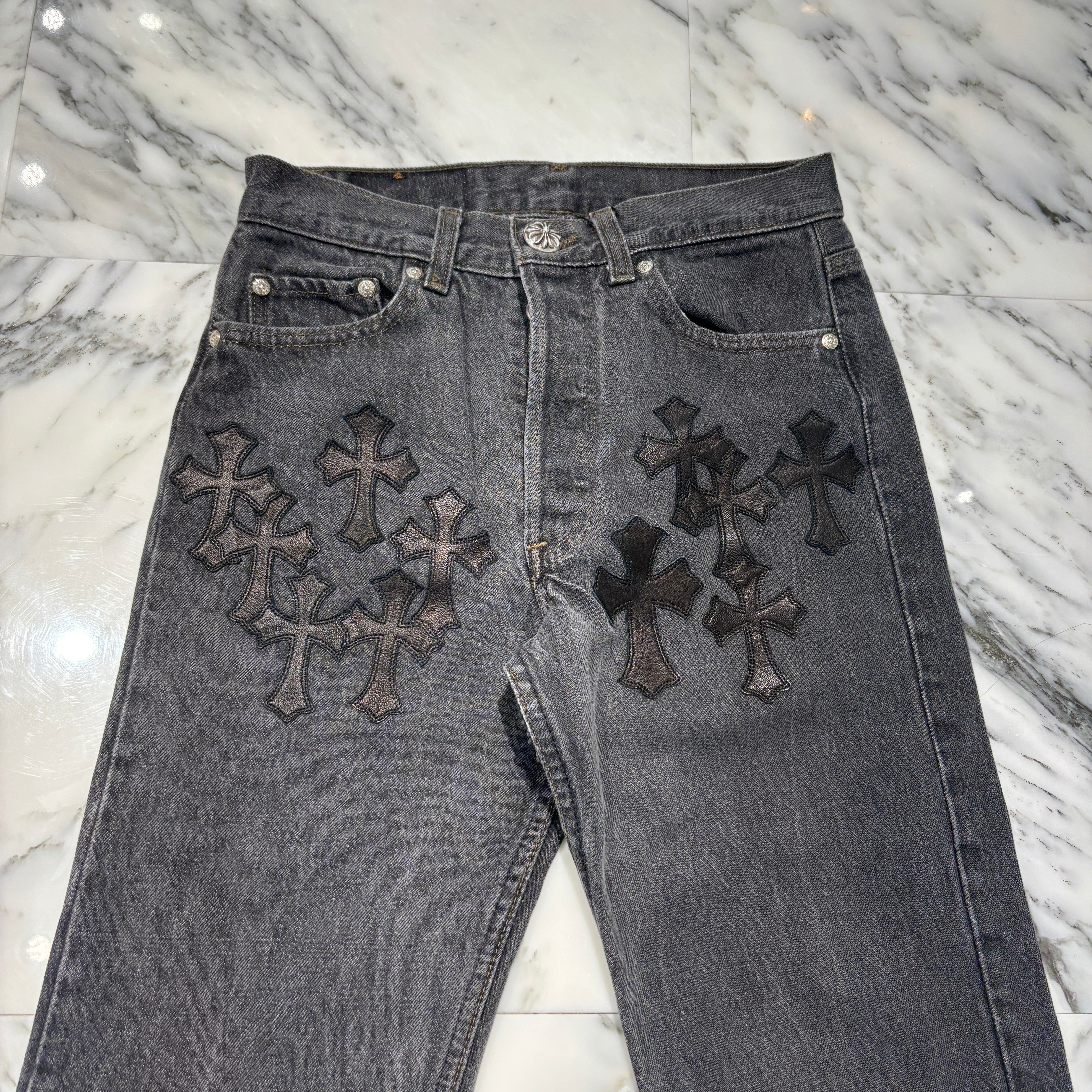 CHROME HEARTS × Levi's 501 VNTG Cross Leather Patch Jeans Size 27