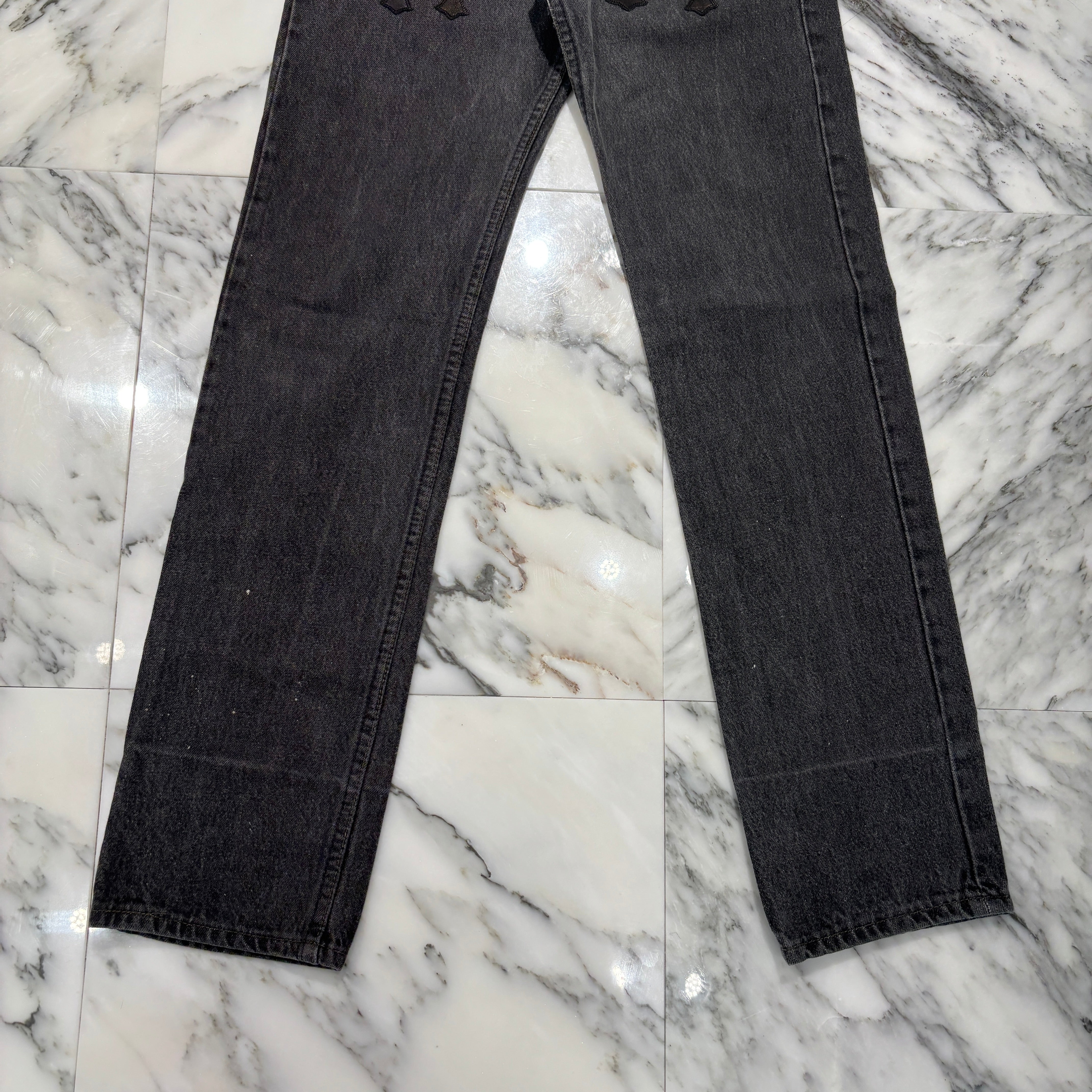 CHROME HEARTS × Levi's 501 VNTG Cross Leather Patch Jeans Size 27