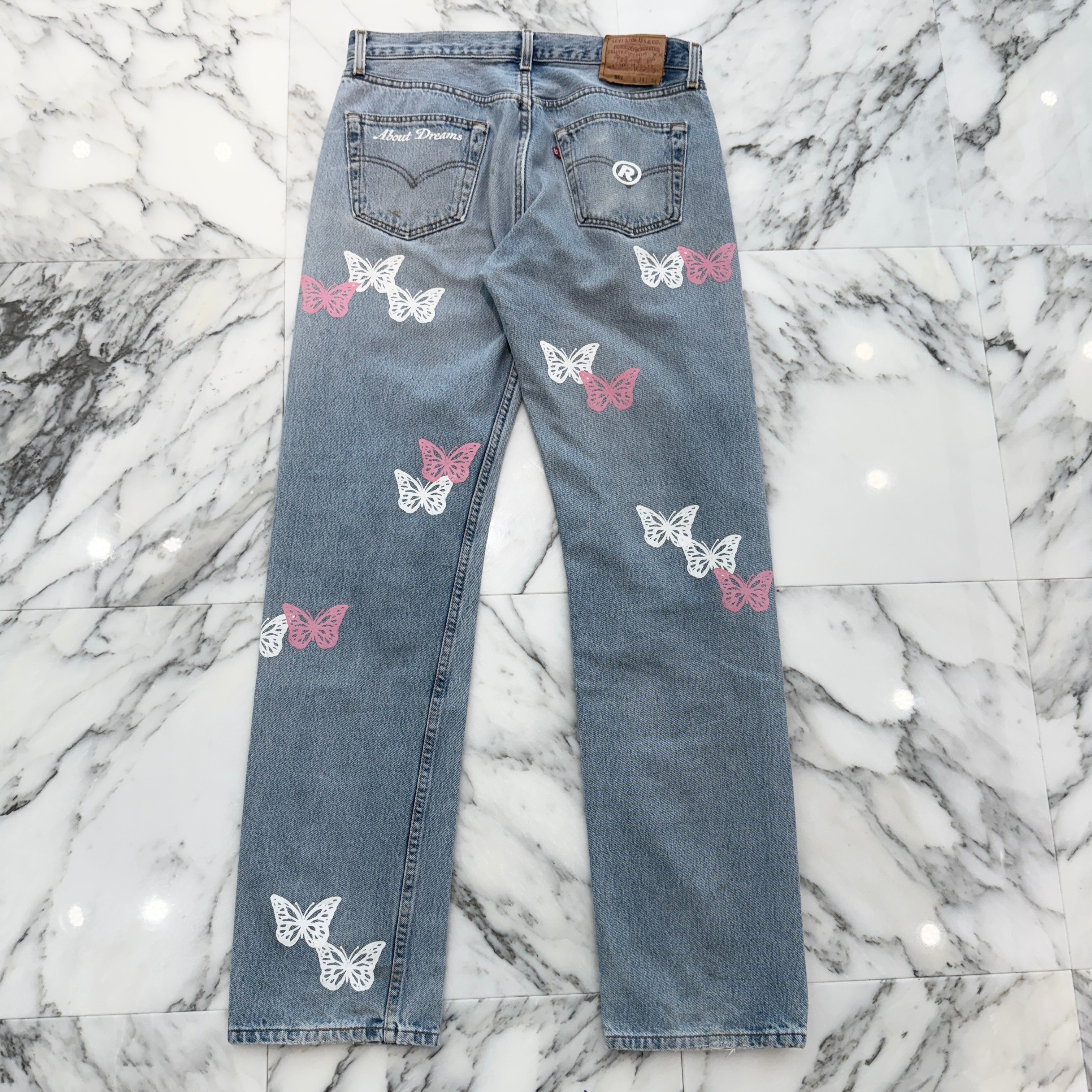 ABOUT DREAMS Butterfly Jeans Size W34 L34 アバウトドリームズ バタフライジーンズ インディゴ×ホワイト×ピンク サイズW34×L34