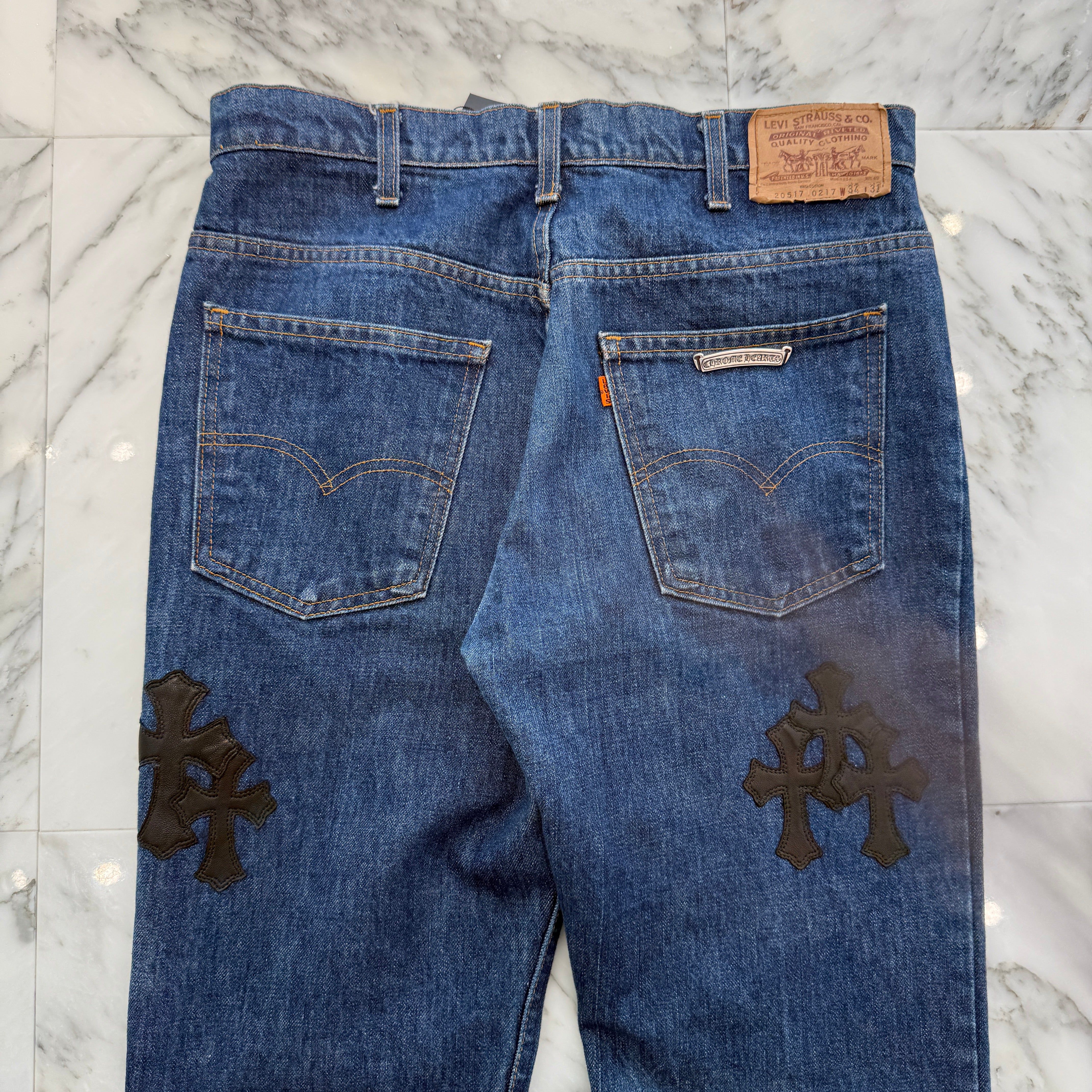 CHROME HEARTS × Levi's 517 VNTG Cross Leather Patch Denim Pants Size 32 クロムハーツ × リーバイス 517 ヴィンテージ クロスレザーパッチ デニムパンツ サイズ32