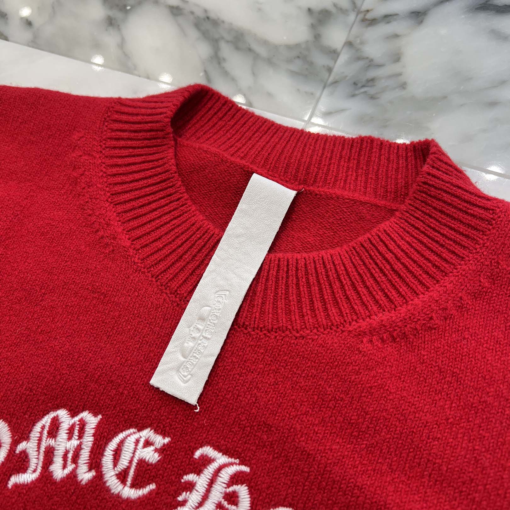 CHROME HEARTS Y NOT King Taco 3 Cemetery Cross Leather Patch Cashmere Knit Sweater Size L クロムハーツ ワイノット キングタコ 3セメタリークロス レザーパッチ カシミヤ ニットセーター サイズL