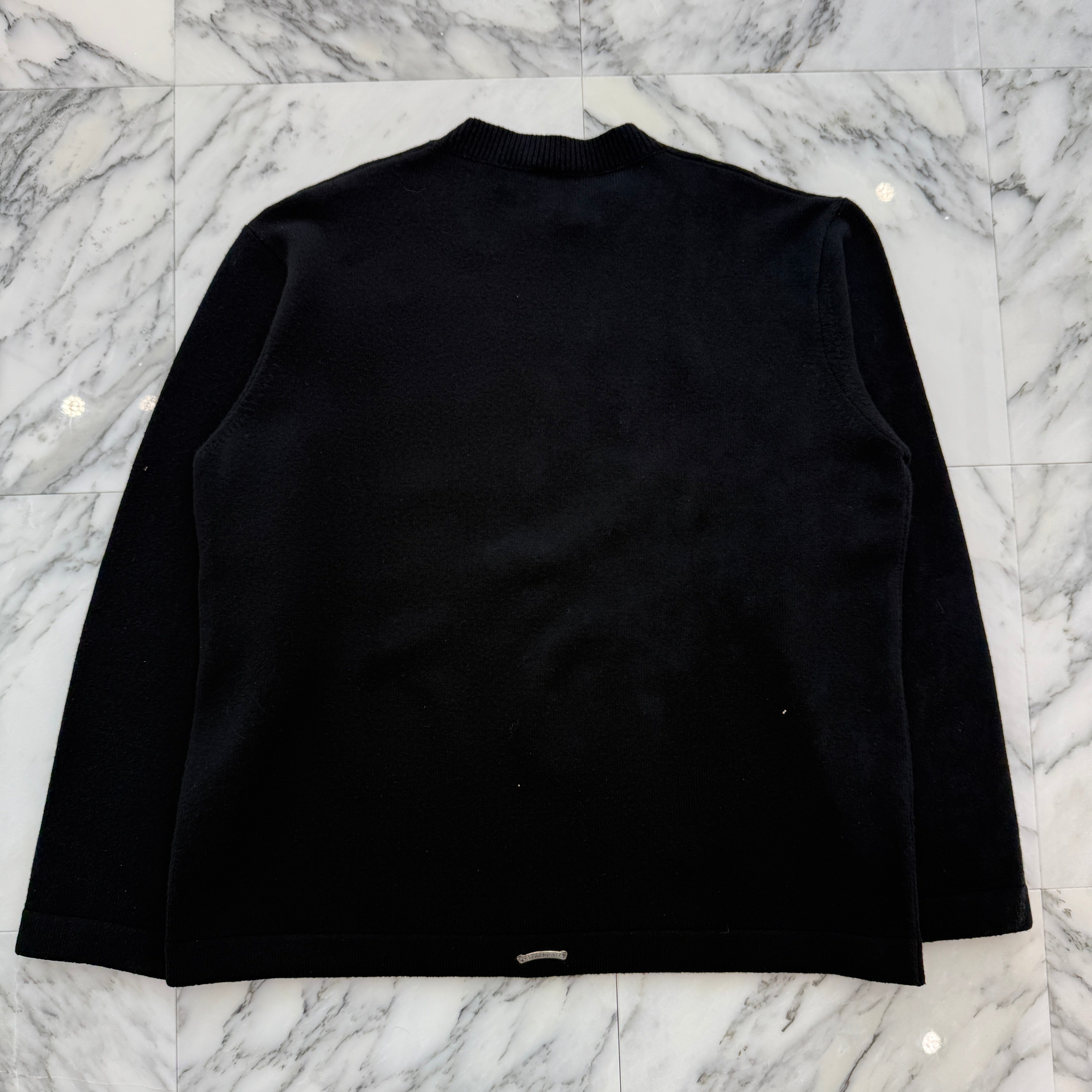 CHROME HEARTS Y NOT King Taco 3 Cemetery Cross Leather Patch Cashmere Knit Sweater Size XXL クロムハーツ ワイノット キングタコ 3セメタリークロス レザーパッチ カシミヤ ニットセーター サイズXXL