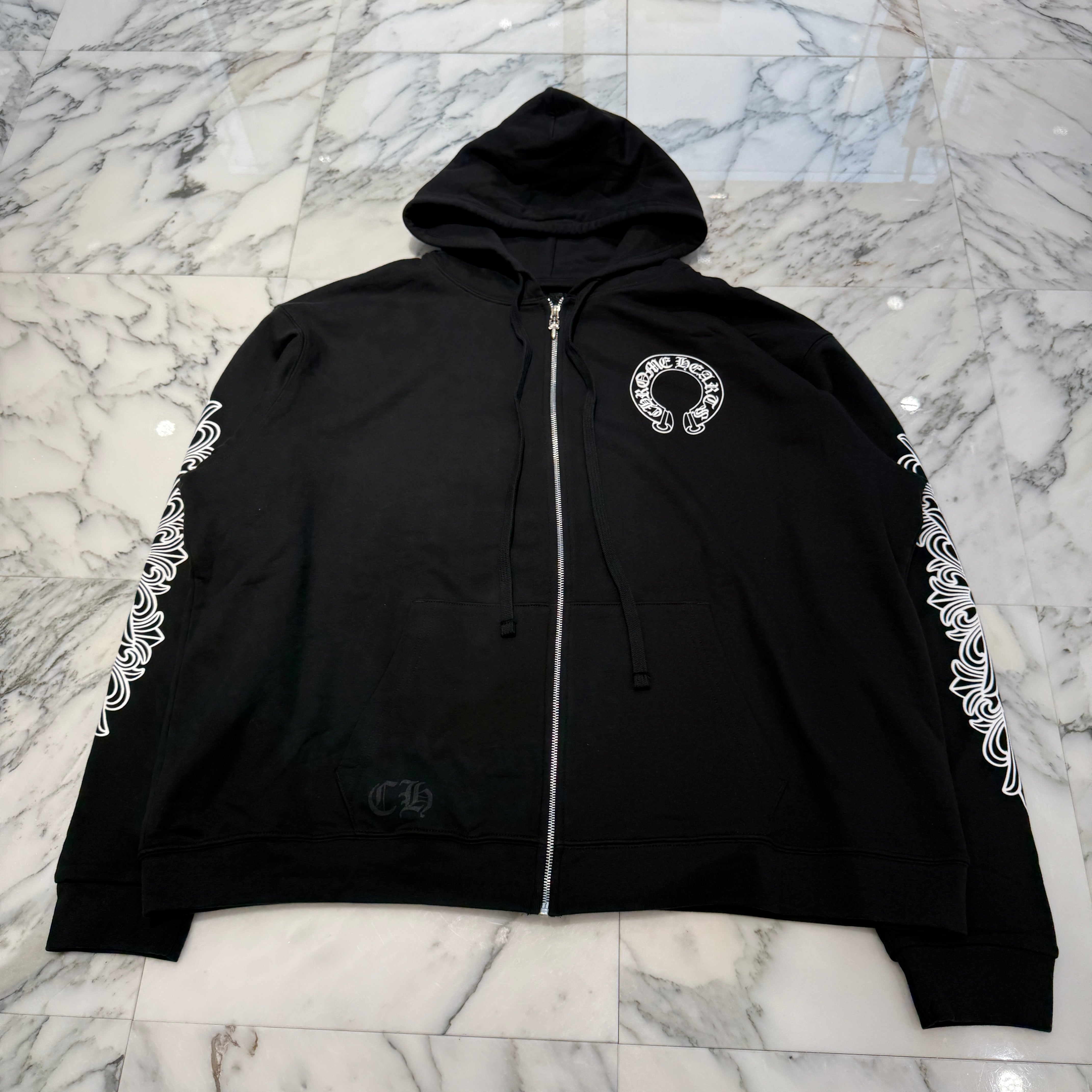 CHROME HEARTS Floral Cross Horseshoe Zip Up Hoodie Size XL クロムハーツ フローラルクロス ホースシュー ジップアップフーディ サイズXL