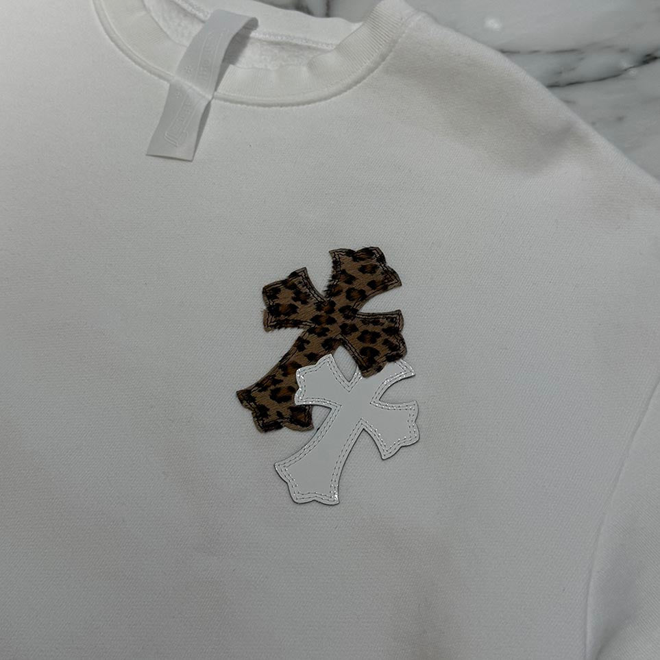 CHROME HEARTS Y NOT Multi Leather Cross Patch Sweatshirt Size M クロムハーツ ワイノット マルチレザークロスパッチ スウェットシャツ サイズM