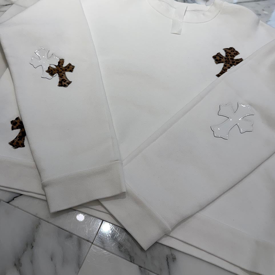 CHROME HEARTS Y NOT Multi Leather Cross Patch Sweatshirt Size M クロムハーツ ワイノット マルチレザークロスパッチ スウェットシャツ サイズM