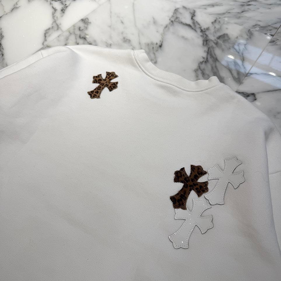 CHROME HEARTS Y NOT Multi Leather Cross Patch Sweatshirt Size M クロムハーツ ワイノット マルチレザークロスパッチ スウェットシャツ サイズM