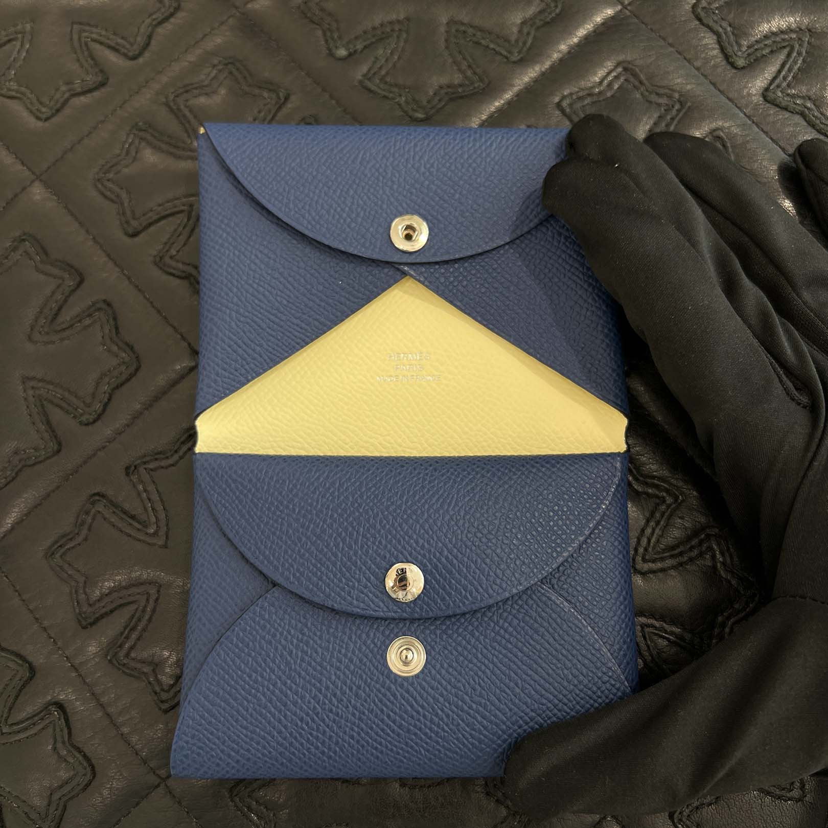 HERMES Calvi Duo Verso Card Case "Bleu tie x Jaune Milton" K刻印 エルメス カルヴィデュオ ヴェルソ カードケース "ブルータイ×ジョーヌミルトン" K刻印
