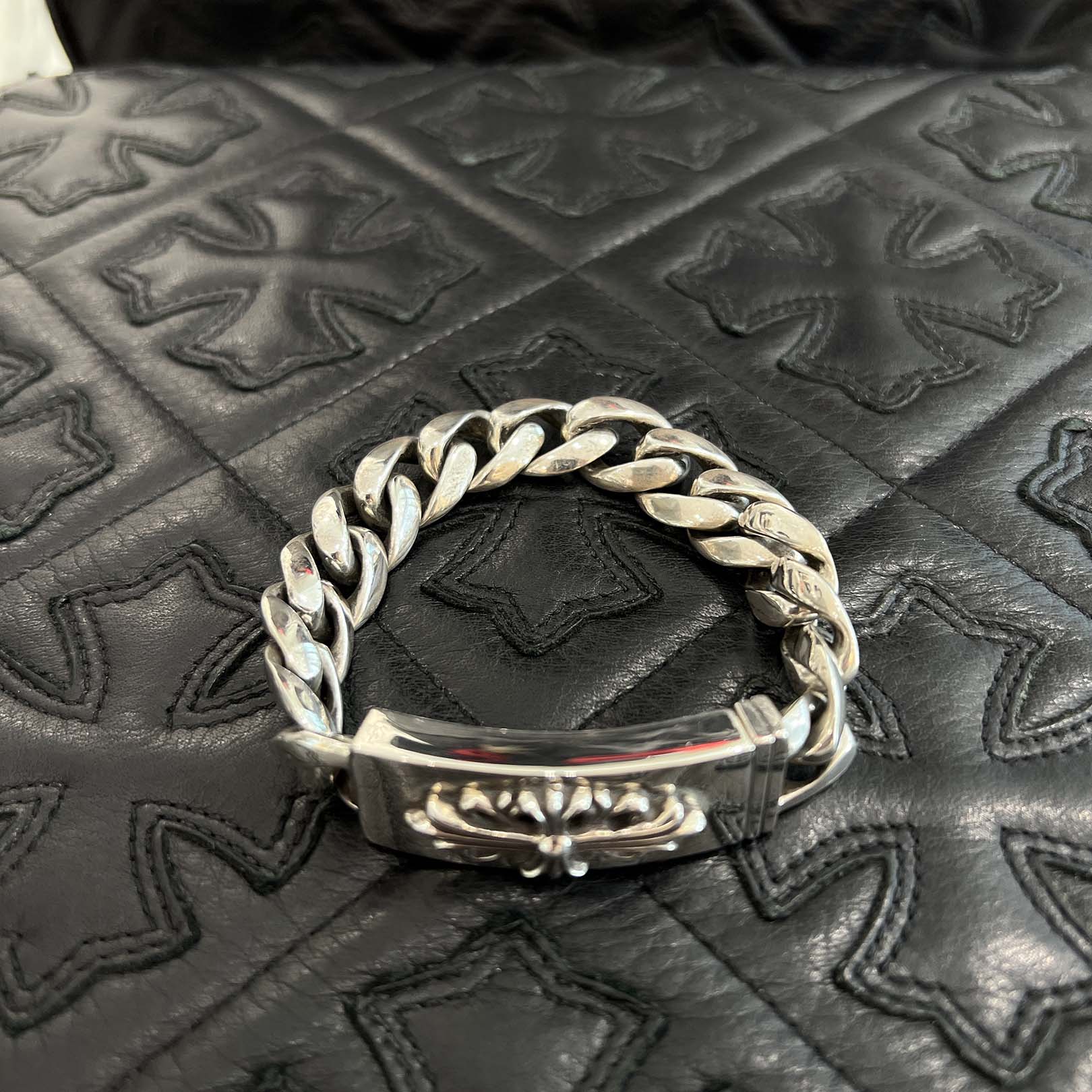 CHROME HEARTS ID Floral Cross Classic Link Bracelet 13LINK クロムハーツ ID フローラルクロス クラッシックリンク ブレスレット 13リンク シルバー925