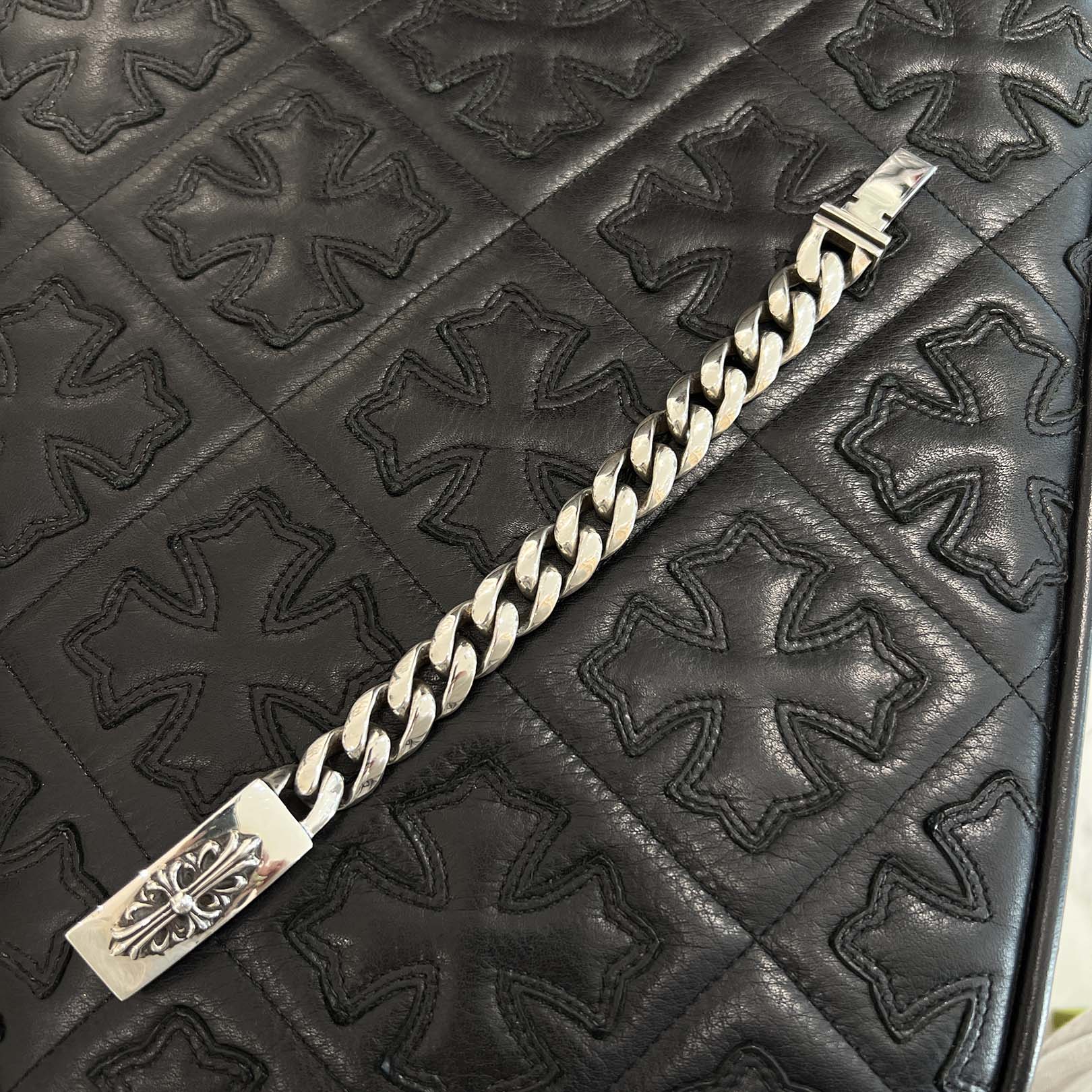 CHROME HEARTS ID Floral Cross Classic Link Bracelet 13LINK クロムハーツ ID フローラルクロス クラッシックリンク ブレスレット 13リンク シルバー925