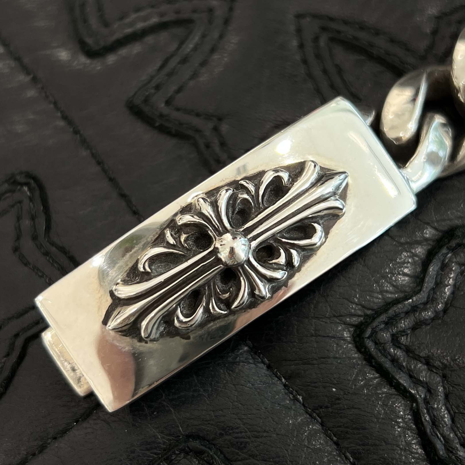 CHROME HEARTS ID Floral Cross Classic Link Bracelet 13LINK クロムハーツ ID フローラルクロス クラッシックリンク ブレスレット 13リンク シルバー925