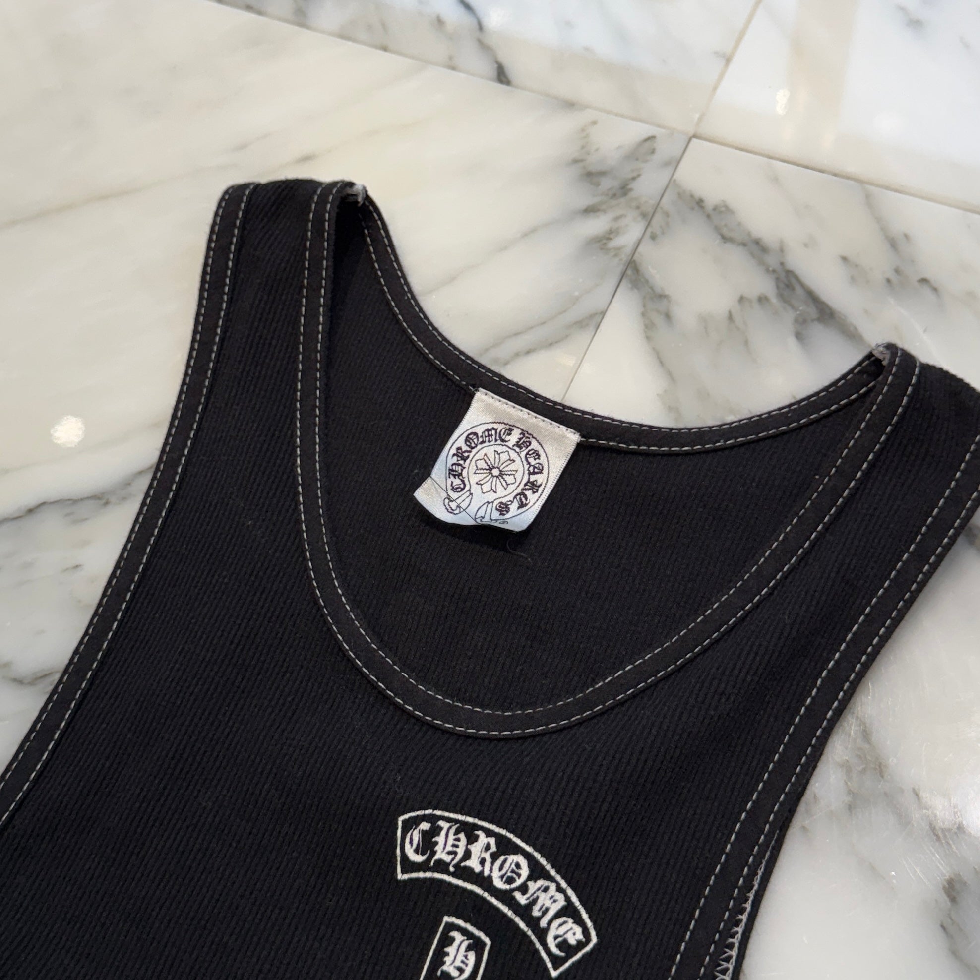 CHROME HEARTS Vertical Logo Back Cross Print Tank Top Size M