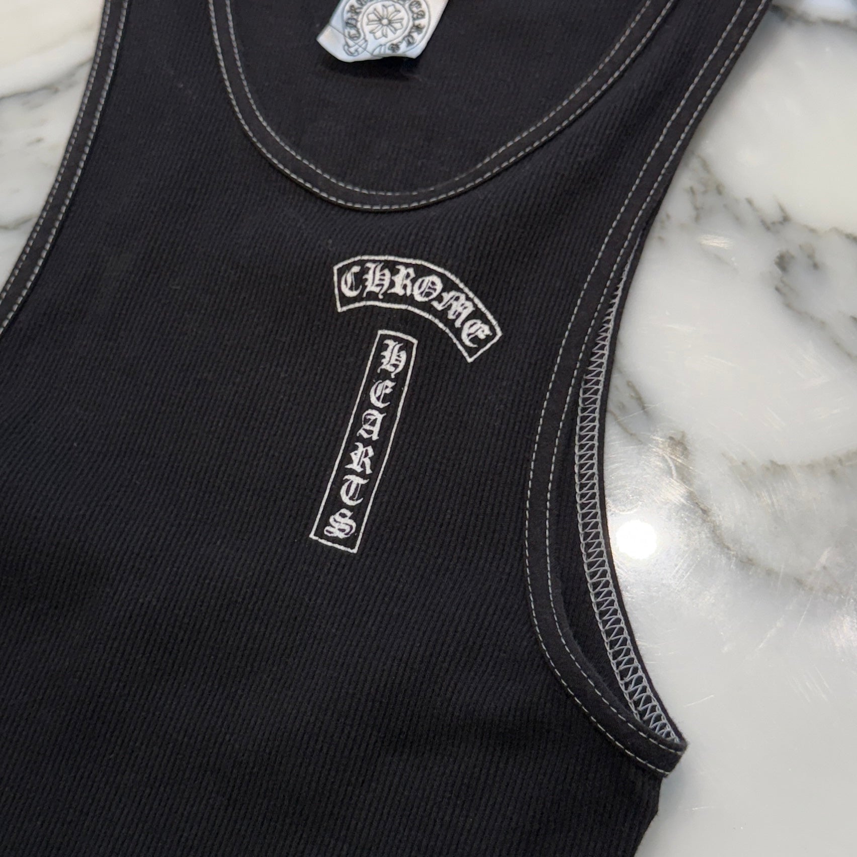 CHROME HEARTS Vertical Logo Back Cross Print Tank Top Size M クロムハーツ ヴァーティカルロゴ バッククロスプリント タンクトップ サイズM
