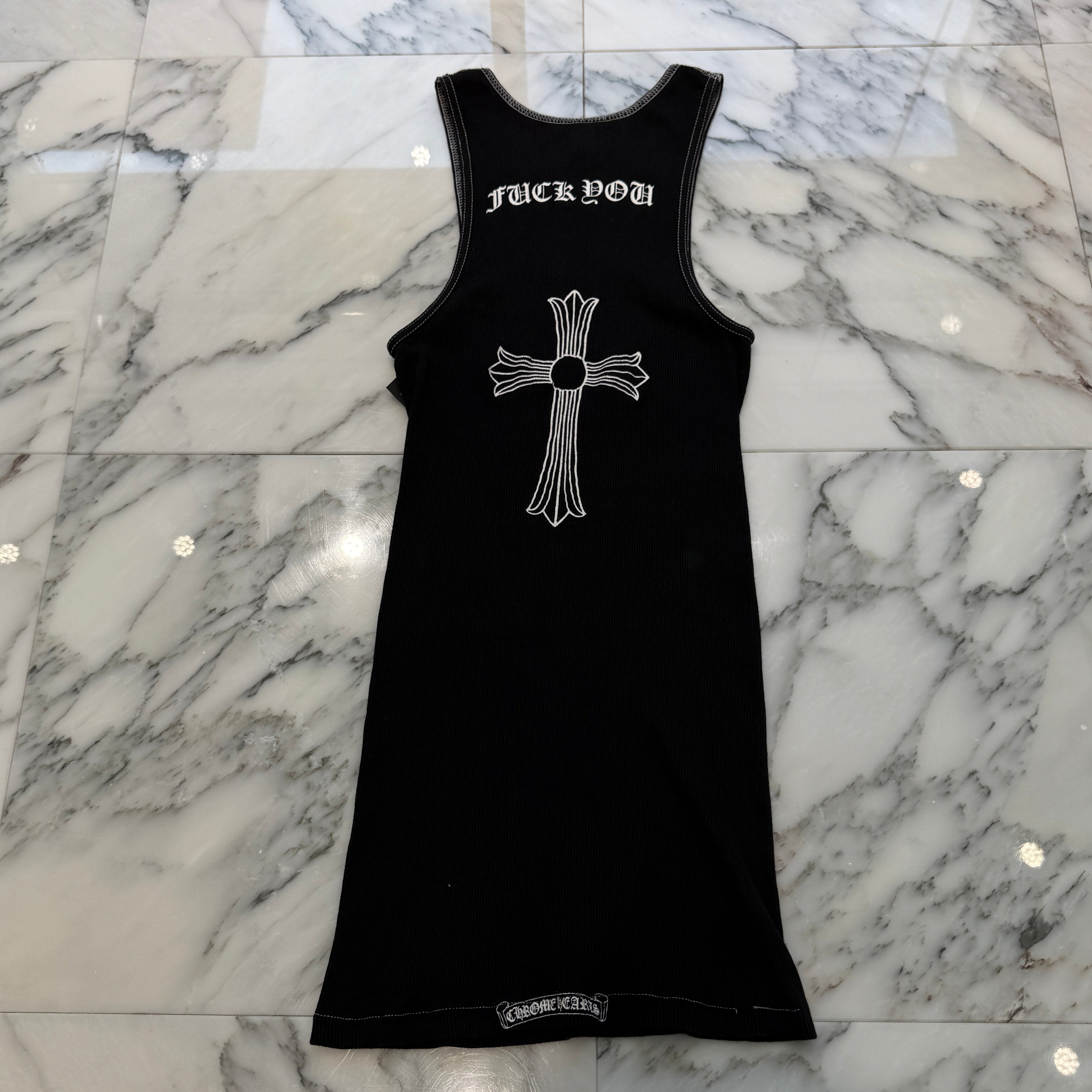 CHROME HEARTS Vertical Logo Back Cross Print Tank Top Size M クロムハーツ ヴァーティカルロゴ バッククロスプリント タンクトップ サイズM