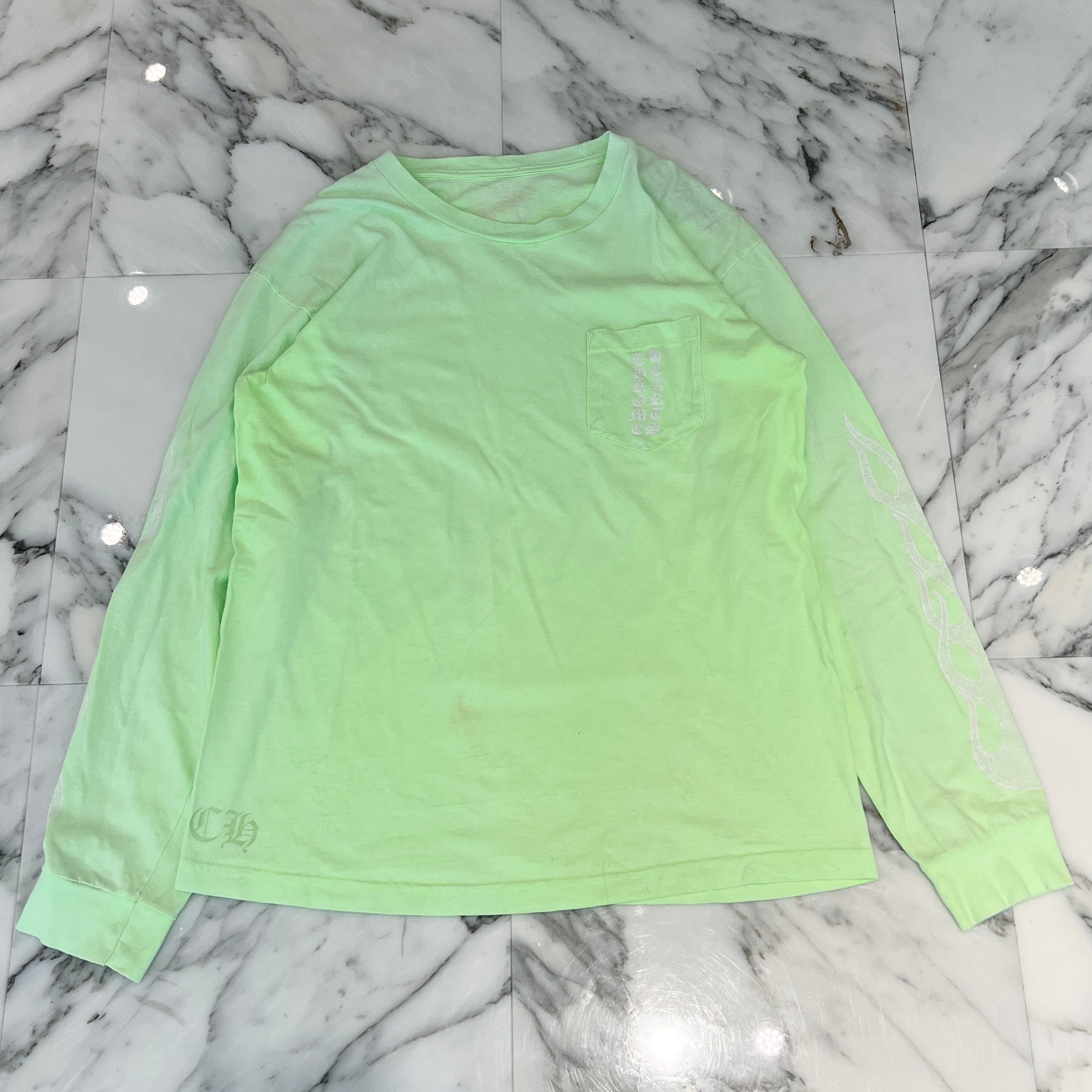 CHROME HEARTS Vertical Logo Flame Plus Pocket Long Sleeve Tee Size L クロムハーツ ヴァーティカルロゴ フレームプラスポケットロングスリーブ Tシャツ サイズL