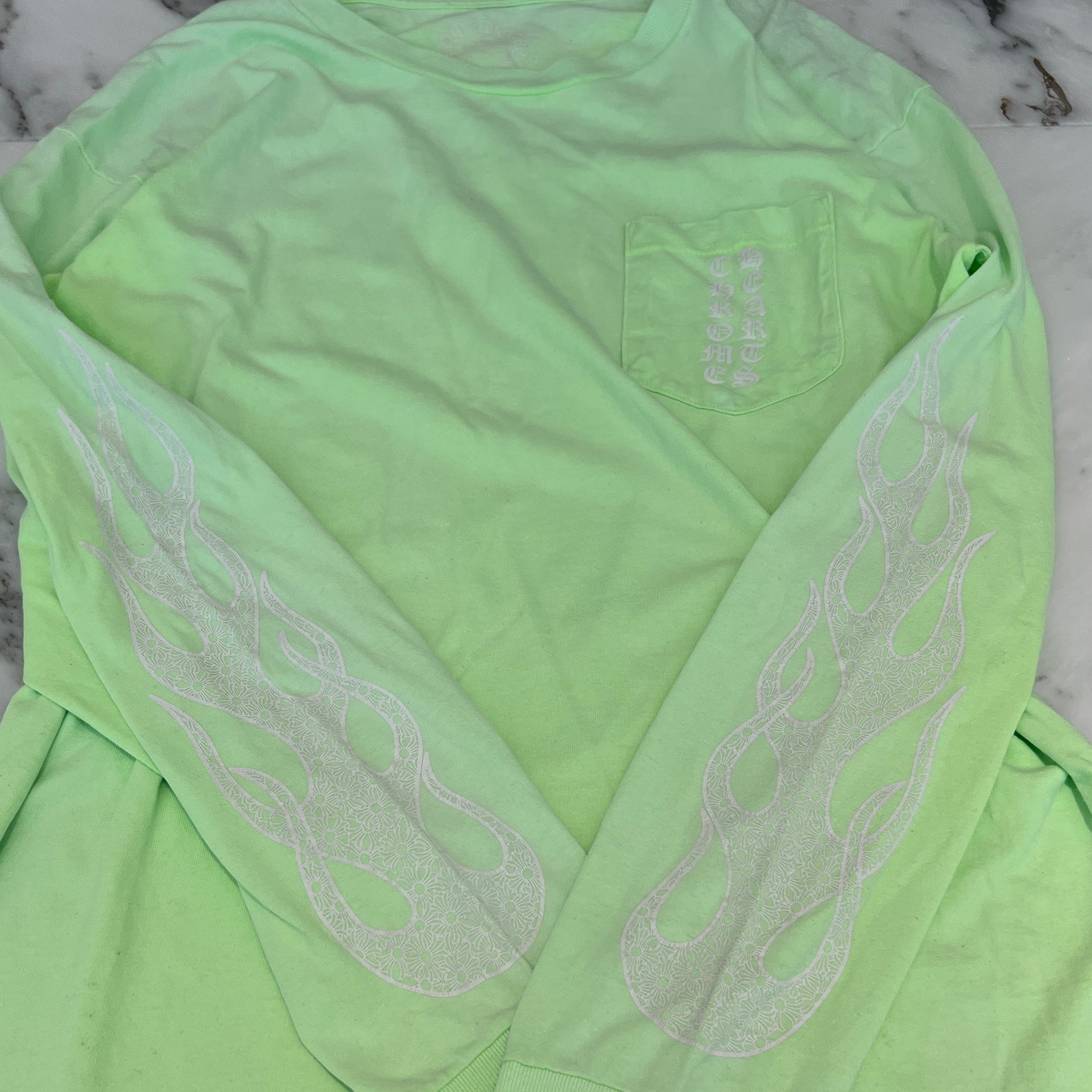 CHROME HEARTS Vertical Logo Flame Plus Pocket Long Sleeve Tee Size L クロムハーツ ヴァーティカルロゴ フレームプラスポケットロングスリーブ Tシャツ サイズL