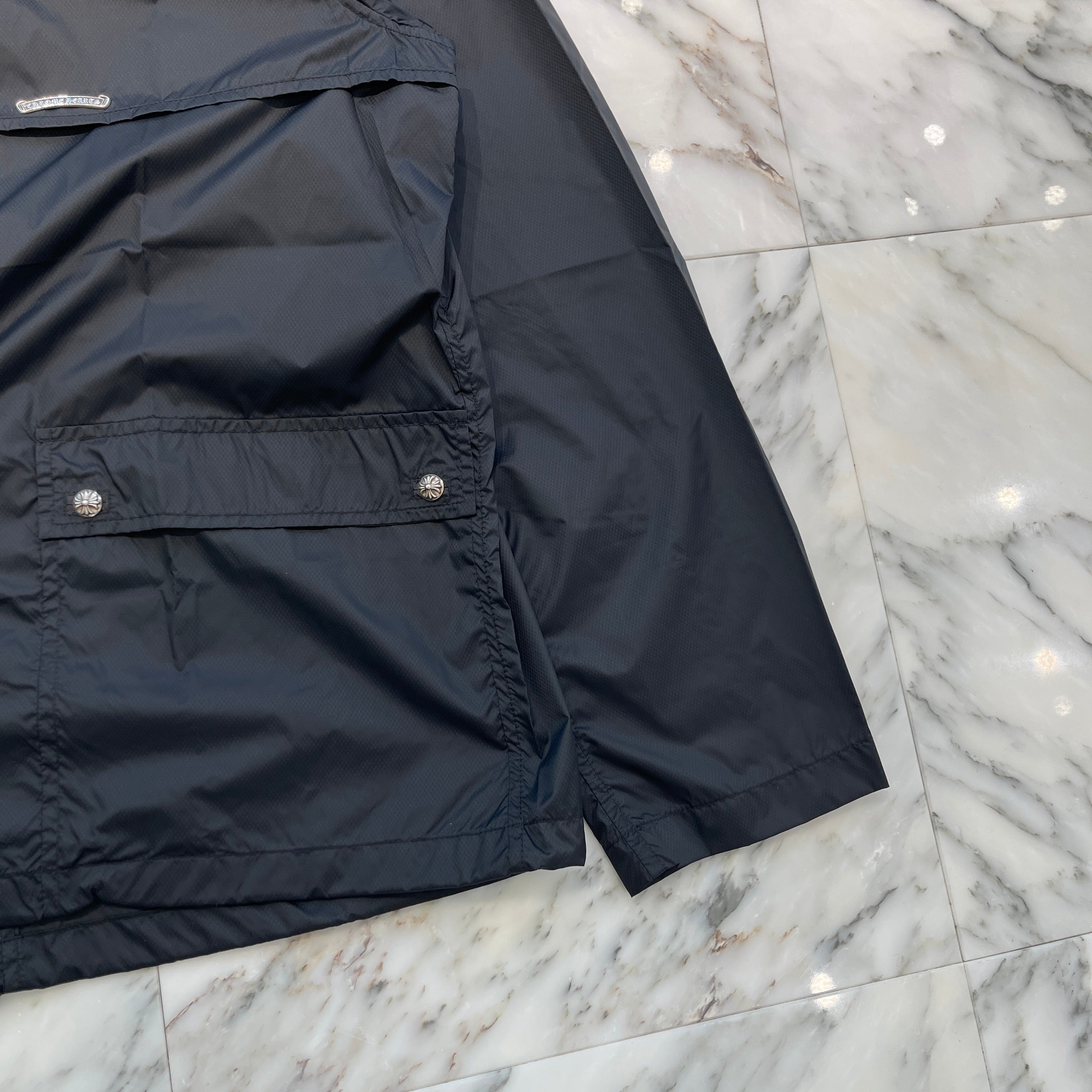 CHROME HEARTS Hooded Leather Cross Patch Nylon Zip Jacket Size L クロムハーツ フーデッド レザークロスパッチ ナイロンジップ ジャケット サイズL