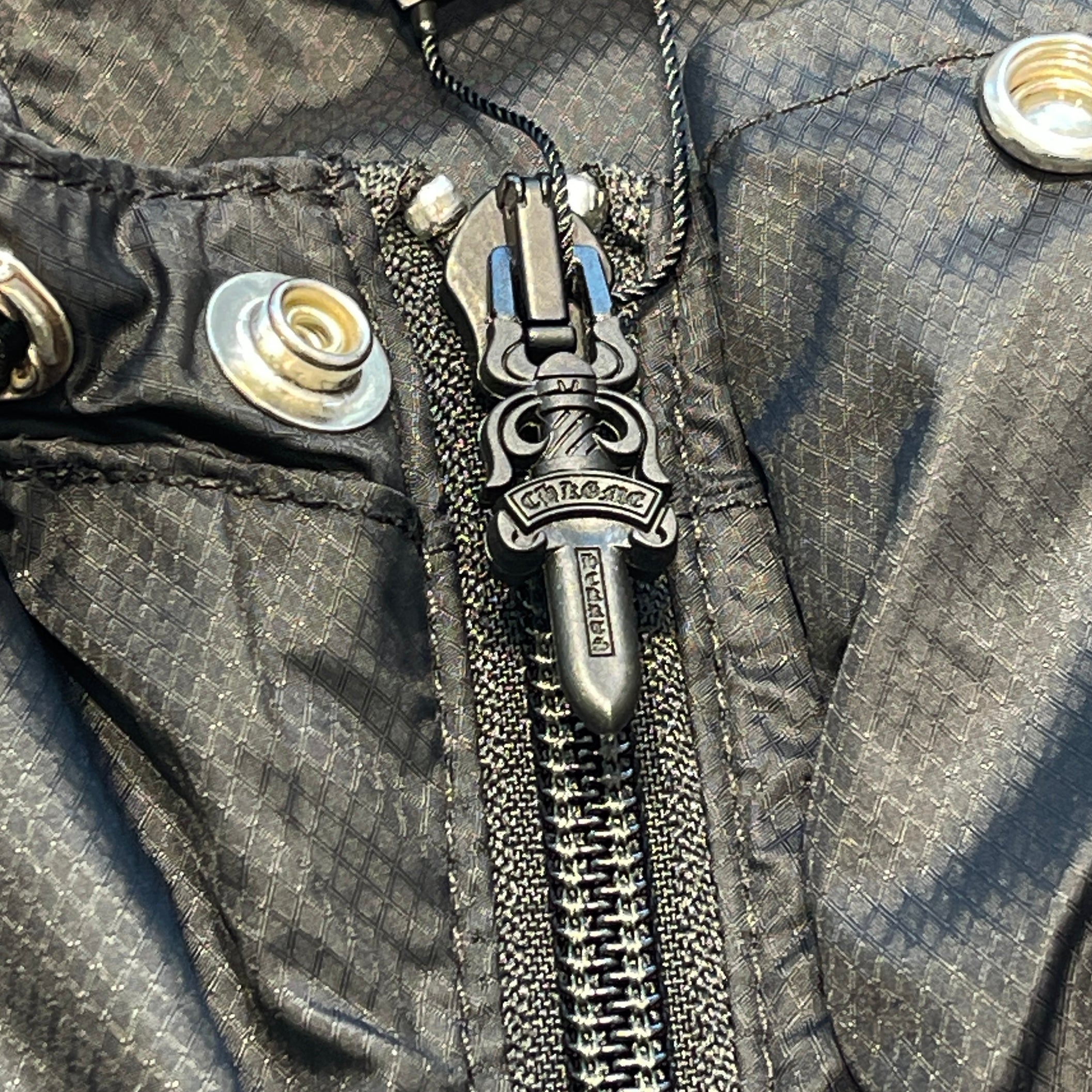 CHROME HEARTS Hooded Leather Cross Patch Nylon Zip Jacket Size L クロムハーツ フーデッド レザークロスパッチ ナイロンジップ ジャケット サイズL