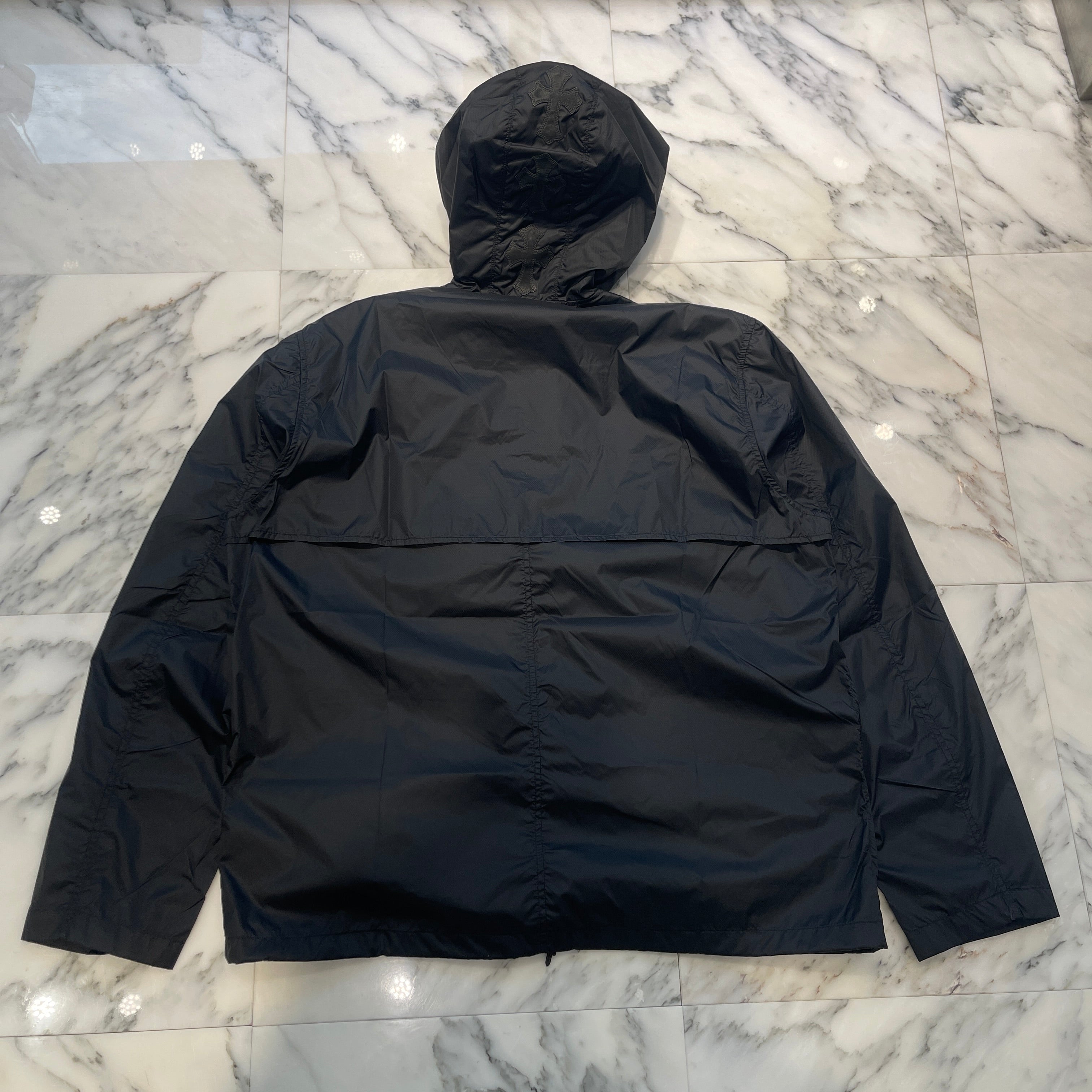 CHROME HEARTS Hooded Leather Cross Patch Nylon Zip Jacket Size L クロムハーツ フーデッド レザークロスパッチ ナイロンジップ ジャケット サイズL