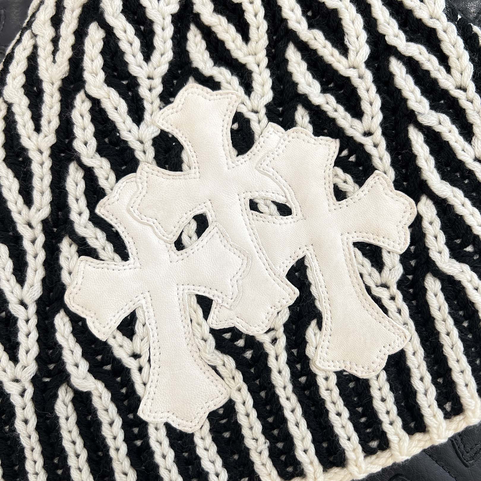 CHROME HEARTS 3 Cross Leather Patch Brioche knitting Cashmere Beanie Size ONESIZE (25cm) クロムハーツ 3クロスレザーパッチ ブリオッシュ編み カシミヤビーニー サイズONESIZE (25cm)
