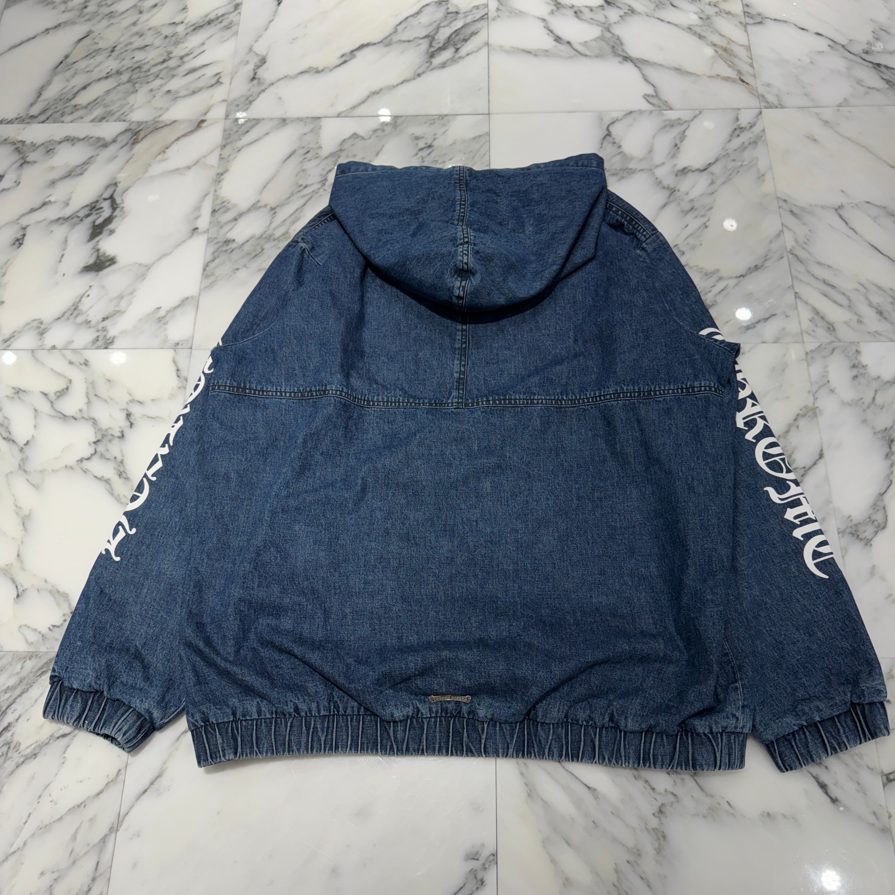 CHROME HEARTS 2024AW Leather Cemetery Triple Cross Denim Anorak Jacket Size XL クロムハーツ レザーセメタリートリプルクロス デニム アノラック ジャケット サイズXL