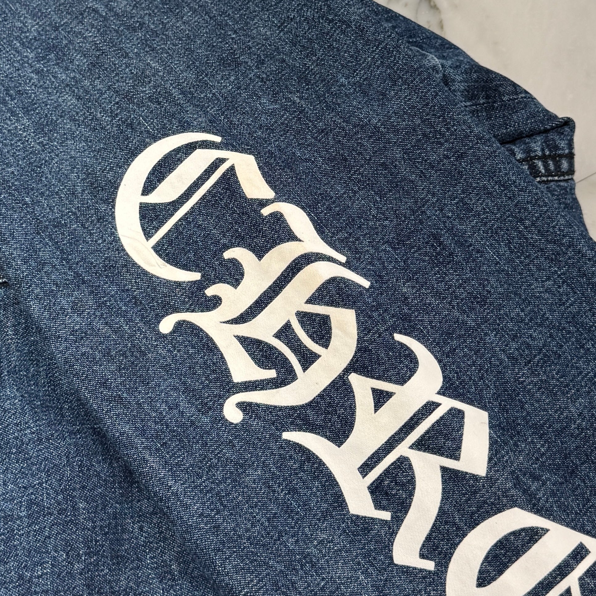 CHROME HEARTS 2024AW Leather Cemetery Triple Cross Denim Anorak Jacket Size XL クロムハーツ レザーセメタリートリプルクロス デニム アノラック ジャケット サイズXL