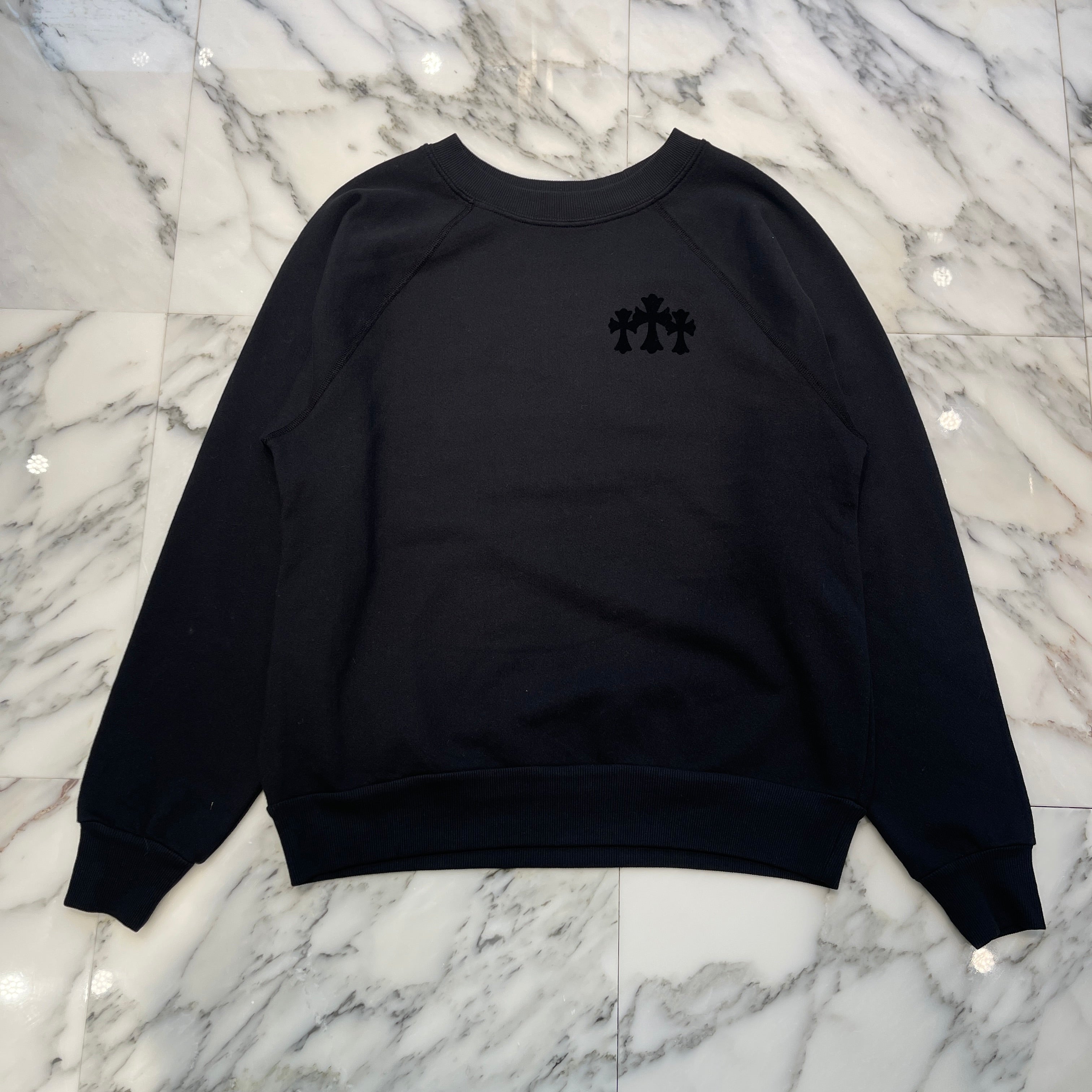 CHROME HEARTS Y NOT Cemetery Cross Flock Patch Sweat Shirt Size XS クロムハーツ ワイノット セメタリークロス フロッキーパッチ スウェットシャツ サイズXS