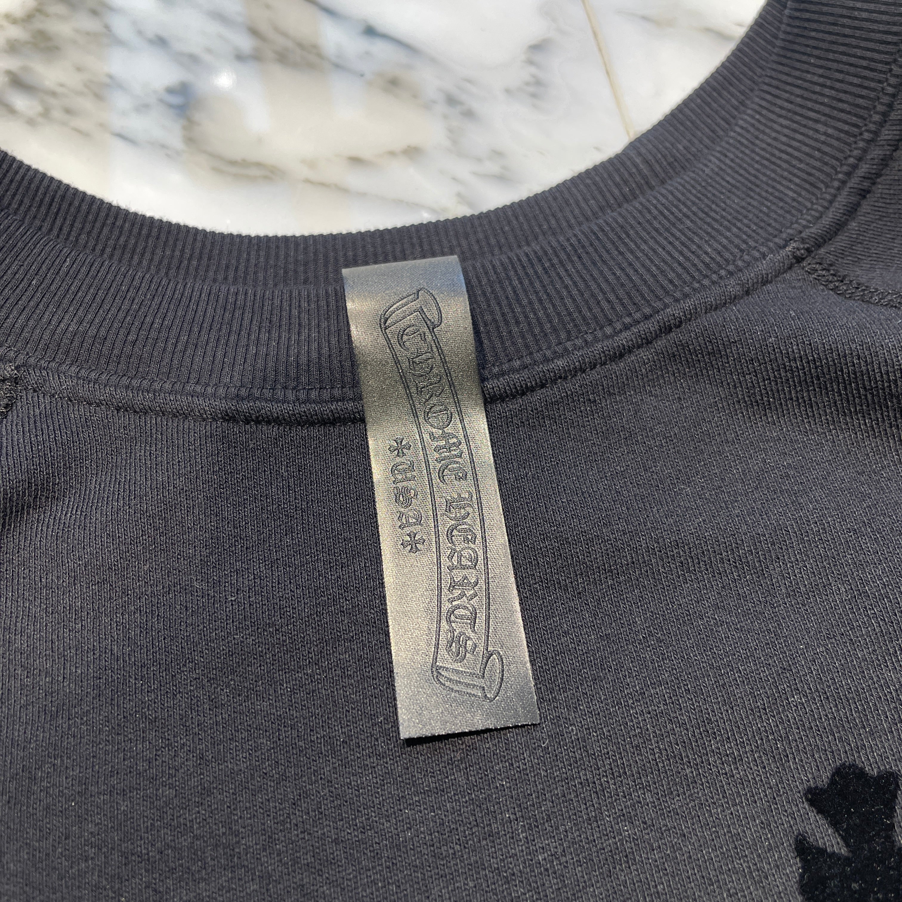 CHROME HEARTS Y NOT Cemetery Cross Flock Patch Sweat Shirt Size S クロムハーツ ワイノット セメタリークロス フロッキーパッチ スウェットシャツ サイズS