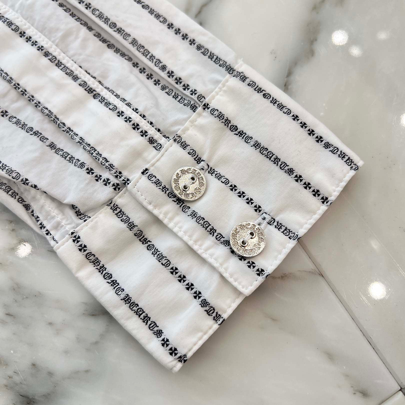 CHROME HEARTS Y NOT Logo Stripe Cotton Shirt Size M クロムハーツ ワイノット ロゴストライプ コットンシャツ サイズM