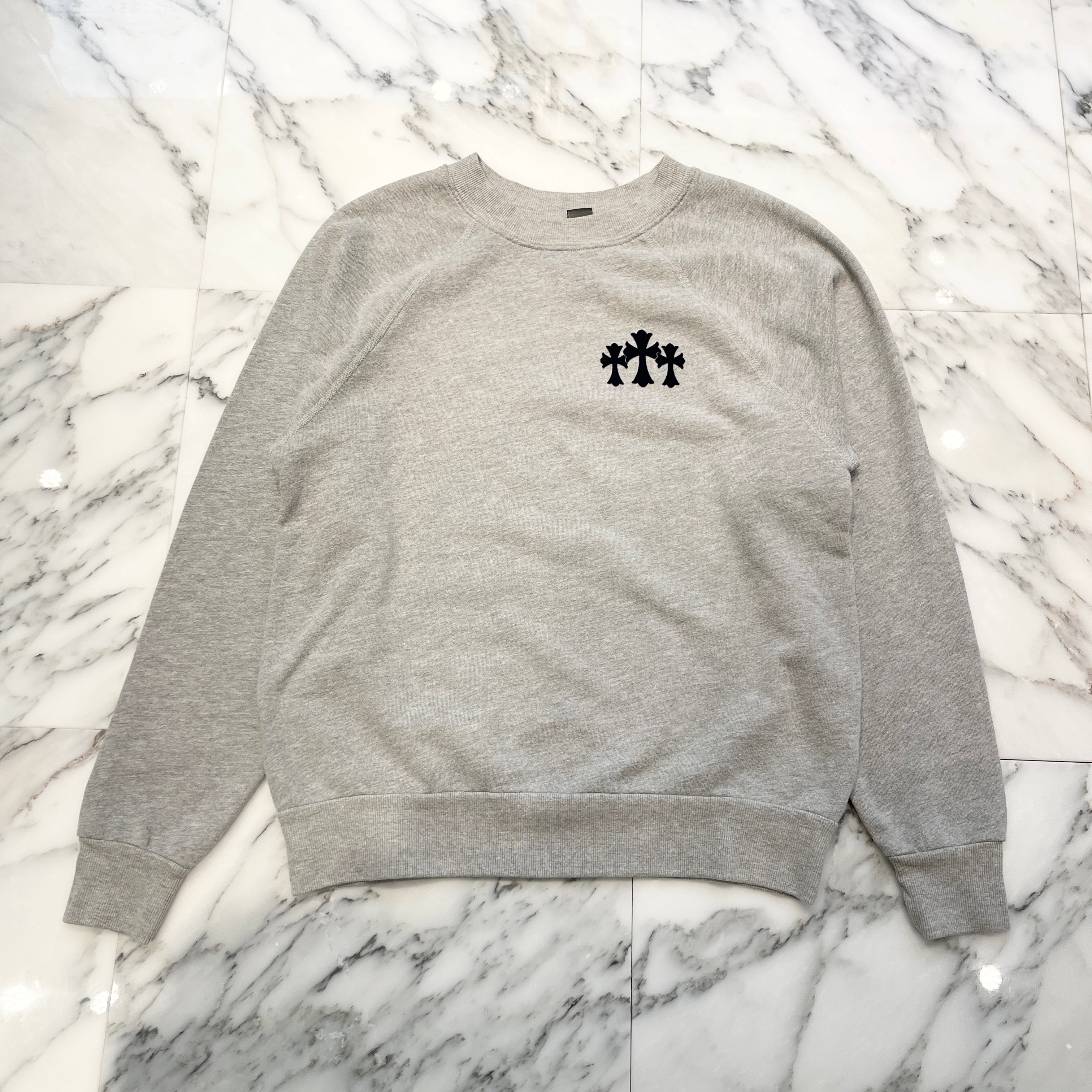 CHROME HEARTS Y NOT Cemetery Cross Flock Print Sweat Shirt Size L クロムハーツ ワイノット セメタリークロス フロッキープリント スウェットシャツ サイズL